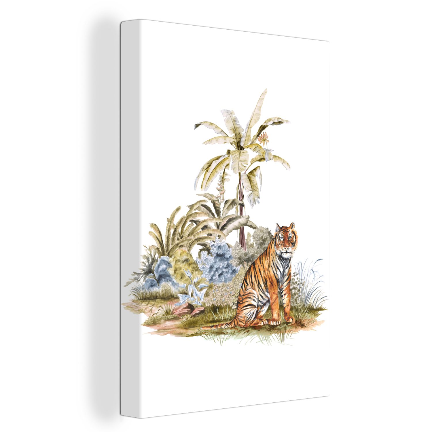 bespannt cm St), Tiger Leinwandbild Leinwandbild inkl. Baum, - OneMillionCanvasses® Zackenaufhänger, (1 20x30 Gemälde fertig Gemälde, -