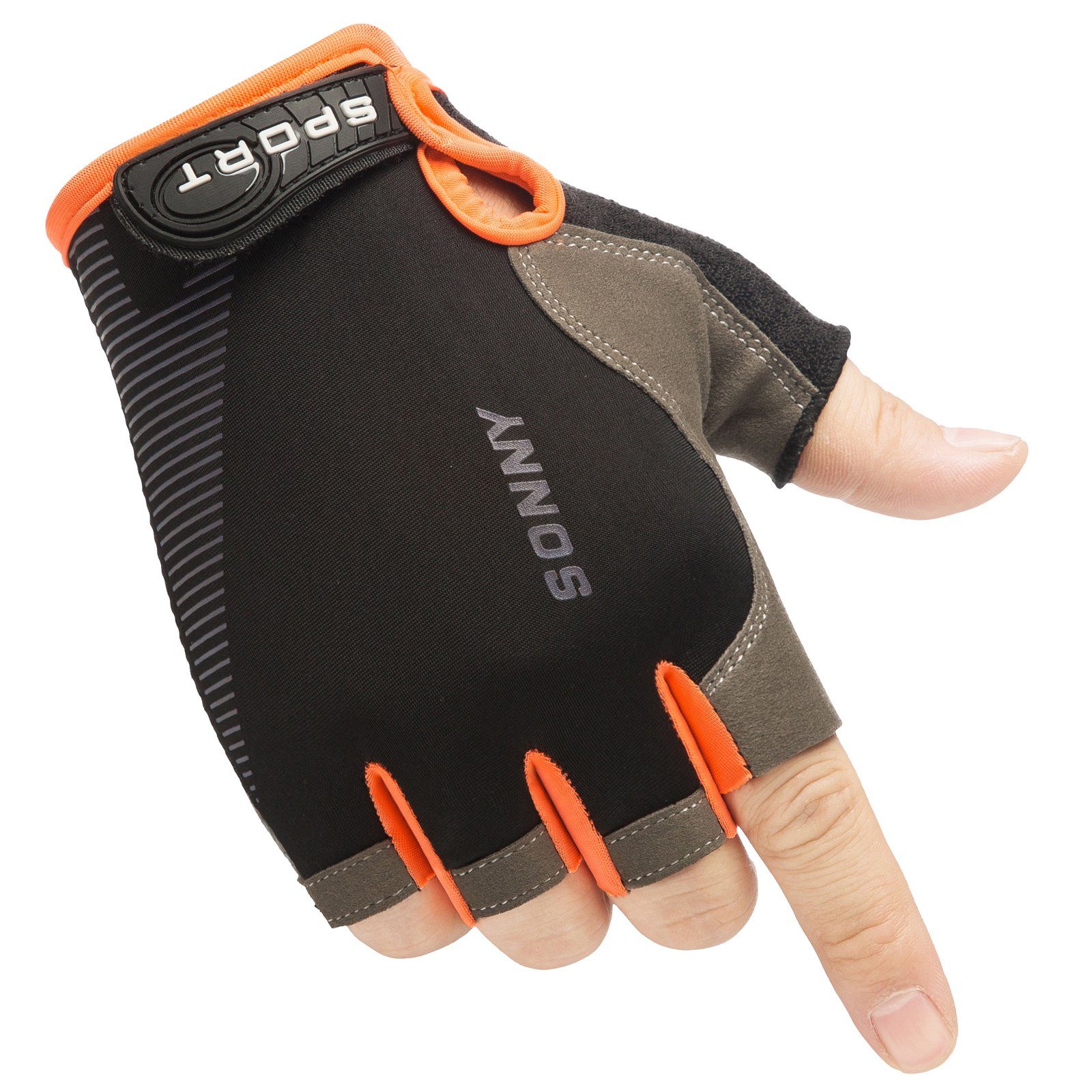 Halbe UV-Sonnenschutz Fingerhandschuhe, Paddeln Sunicol Atmungsaktiv, Angeln Orange zum Segeln Rudern Wandern Fahrradhandschuhe
