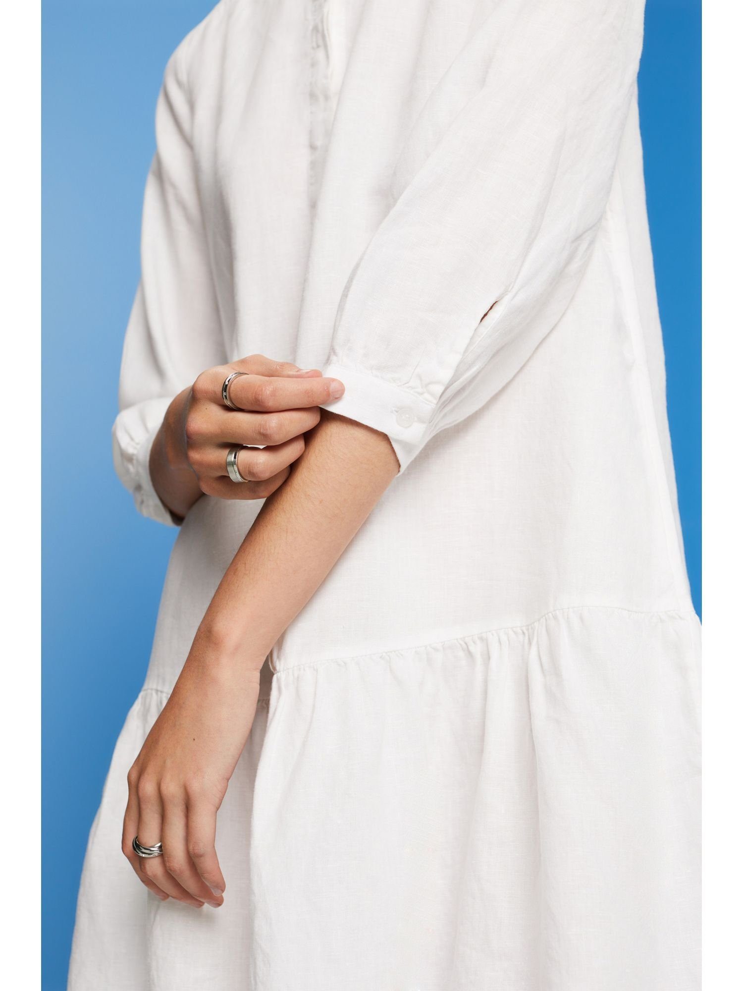 Leinen Esprit % Collection Minikleid 100 WHITE Mini-Hemdblusenkleid,