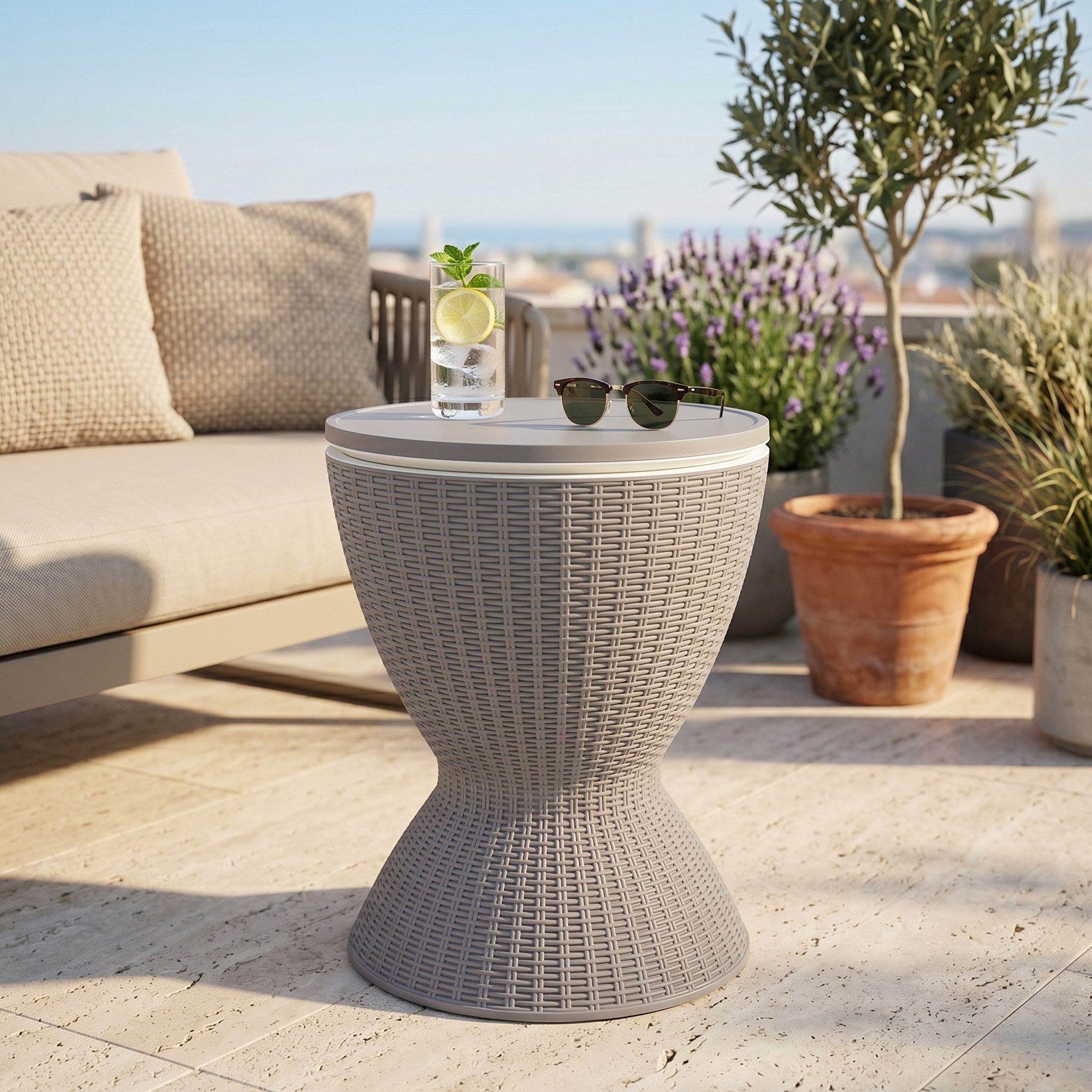 casa.pro Gartentisch, »Atessa« höhenverstellbar 58 x 49 cm 30 L Rattanoptik Hellbraun