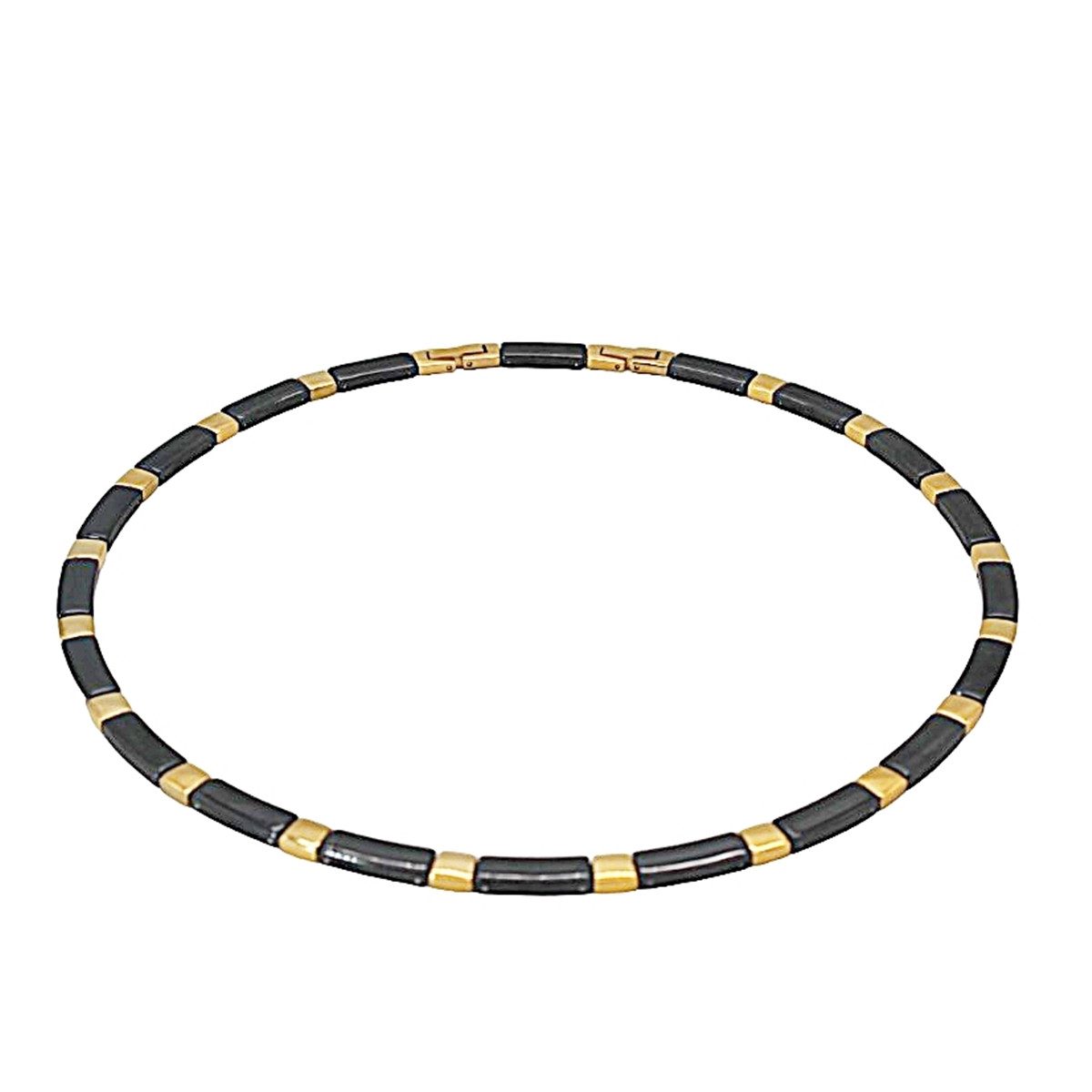 ELLAWIL Collier Halskette Collier Damenkette Collierkette Gliederkette schwarz / gold (aus schwarzer Keramik mit goldfarbenen Edelstahl, Kettenlänge 49 cm, Breite 6 mm, GESCHENKIDEE), inklusive Geschenkschachtel