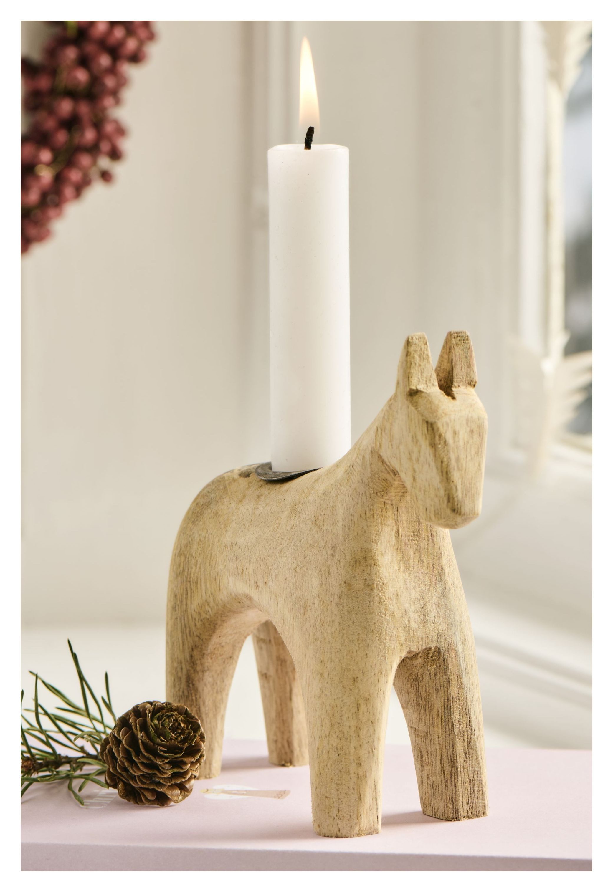 Ib Laursen Kerzenhalter Ib Laursen - Kerzenhalter Kerzenständer Unika Pferd Holz Natur