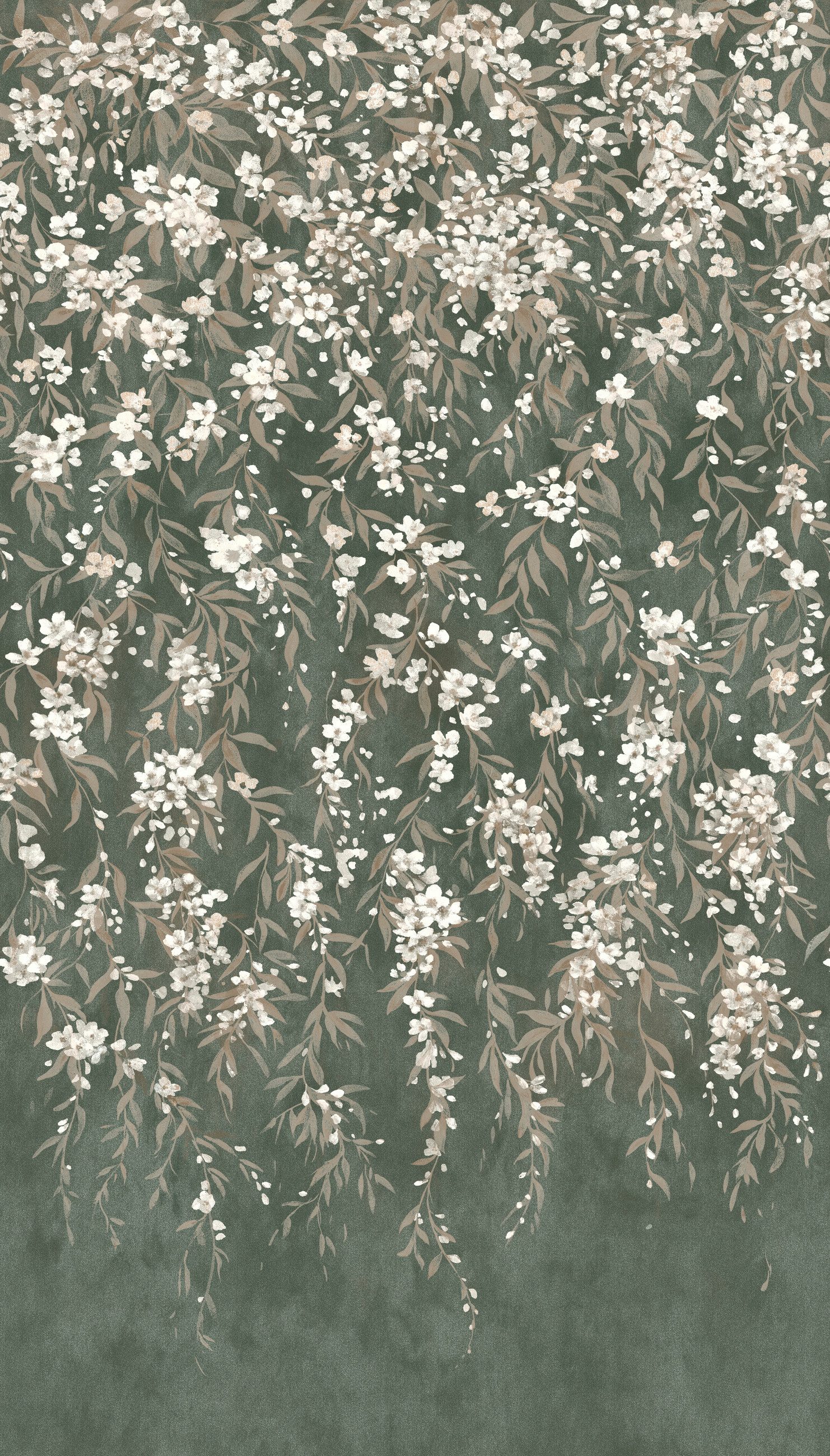 Rasch Fototapete Blumen mit Blumenranken in Grün - 2,80m x 1,59m - Noble Zen, strukturiert, floral, natürlich, botanisch, geblümt, (1 St), Blumentapete