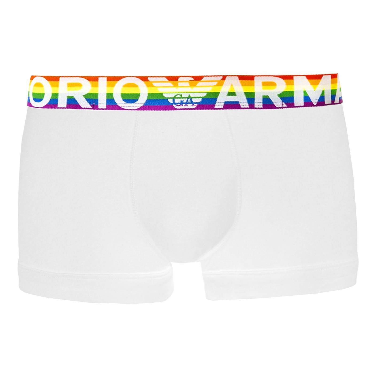 Emporio Armani Trunk Boxershorts Stretch Cotton (1-St) mit doppelt verarbeitetem Frontbereich und regenbogenfarbenen Akzenten 00010 white