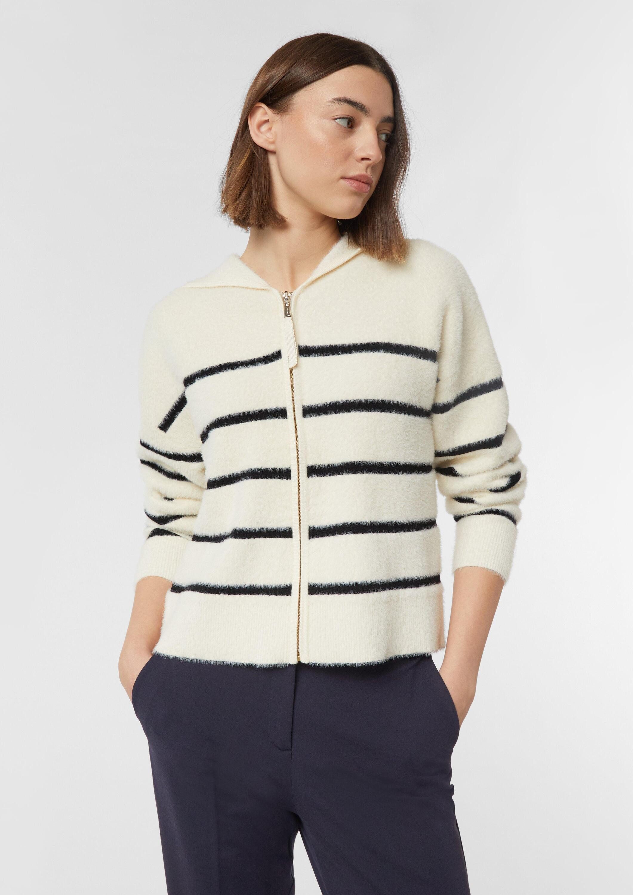 comma Cardigan Strickjacke Kuscheliger Ringelcardigan mit Kapuze