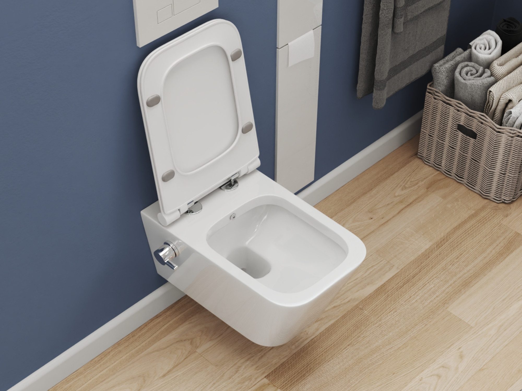 SSWW Tiefspül-WC WC mit Bidetfunktion WC-Deckel mit Absenkautomatik Taharet, Wandhängend, Abgang waagerecht, WC-Set, Softclose WC Sitz, WC inkl. Armatur – Bild 5 von 5