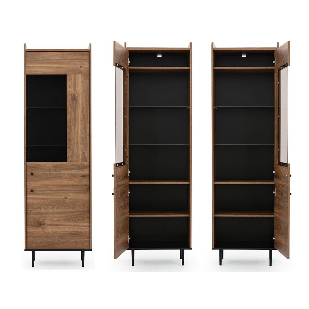 Lomadox Vitrine VAREDO-132 Eiche Nb. Wohnzimmer günstig online kaufen