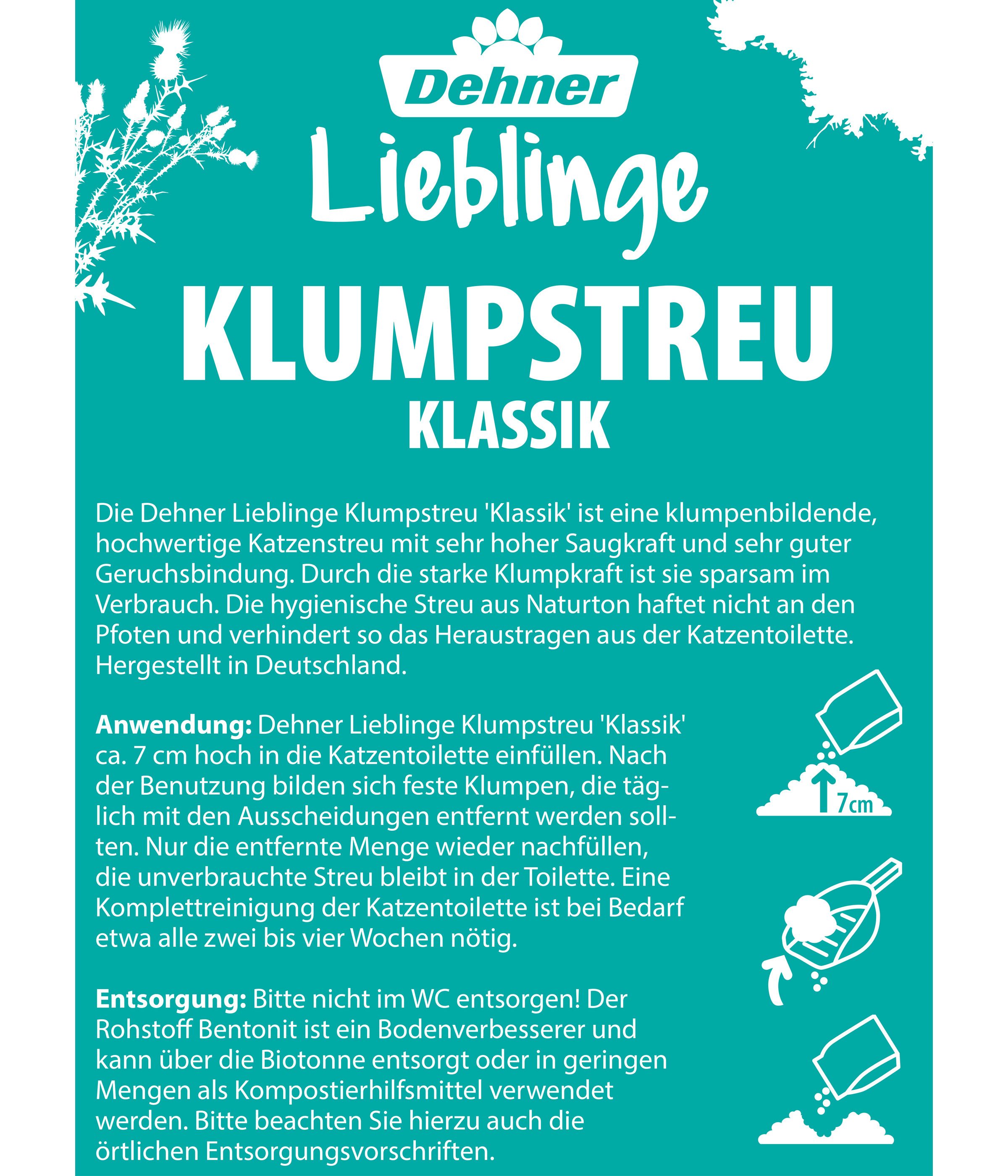 Dehner Katzenstreu Lieblinge Klumpstreu Klassik, 100% Naturton, 20 l, sehr saugstarkes und ultra ergiebiges Katzenstreu