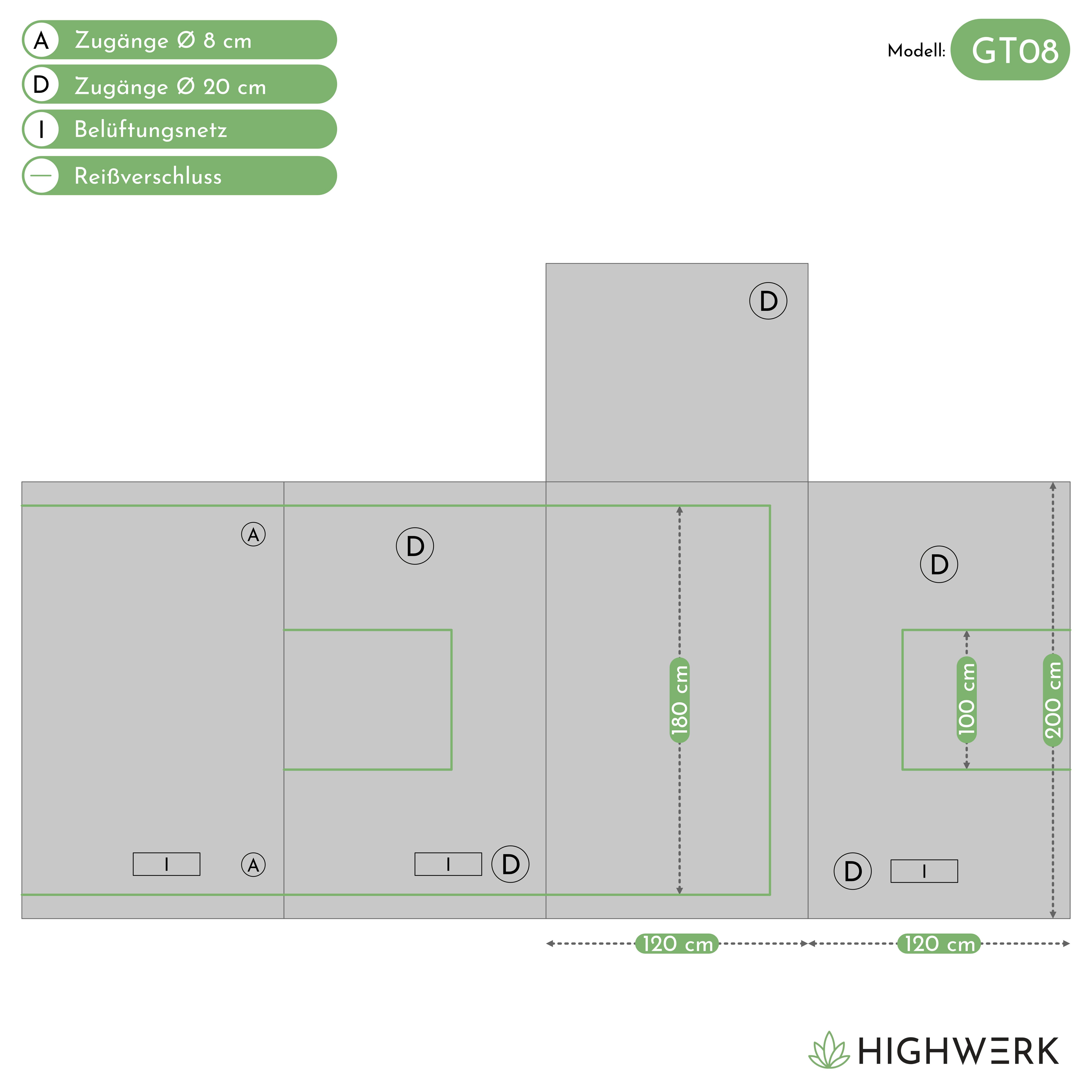 HIGHWERK Gewächshaus Grow Tent 120 x 120 x 200 cm grau/schwarz Pflanzenzucht Indoor