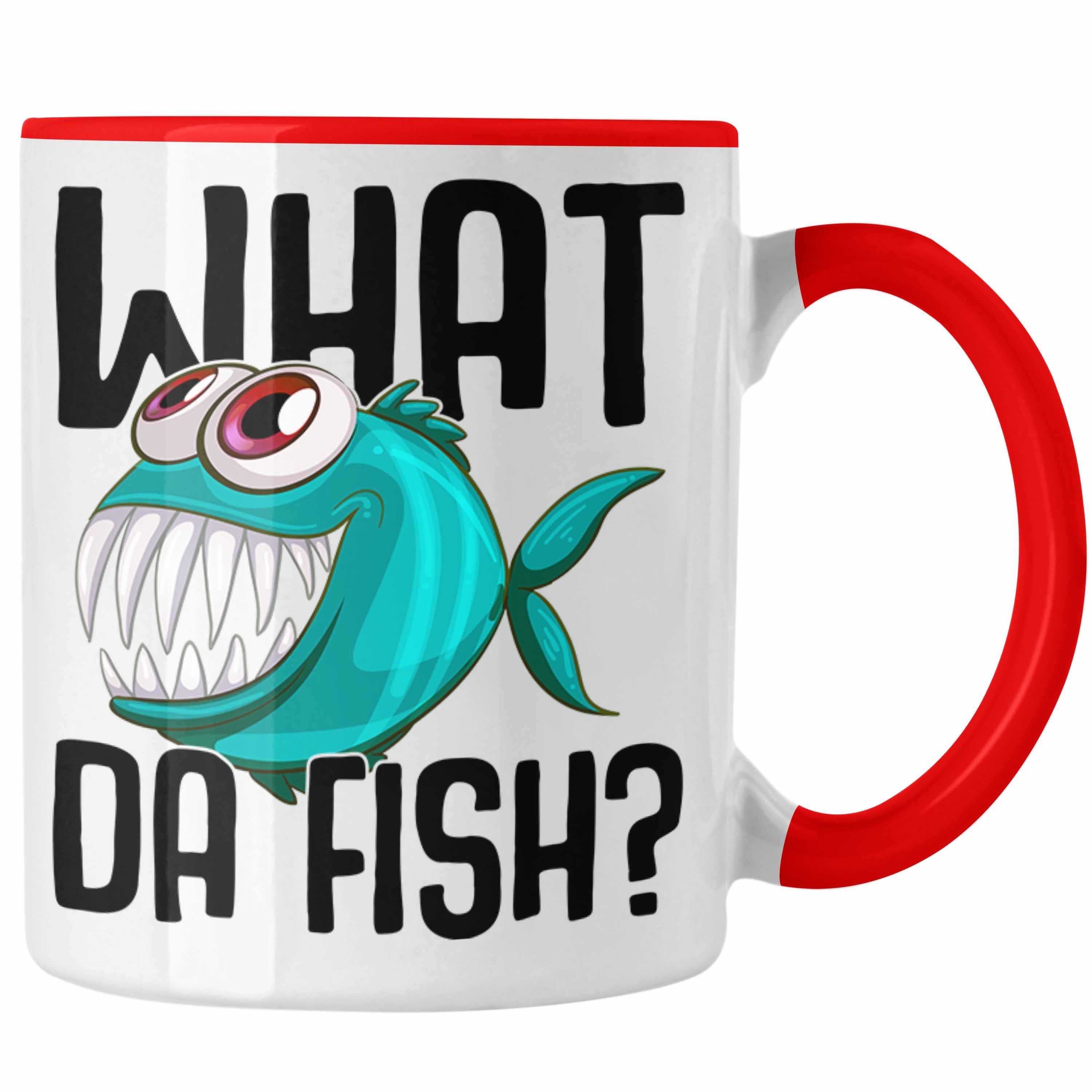 Trendation Tasse Trendation - Angler Fischer Tasse Geschenk Raubfische Hobbyangler Hecht Forelle Barsch Angeln Kaffeetasse Zubehör Rot