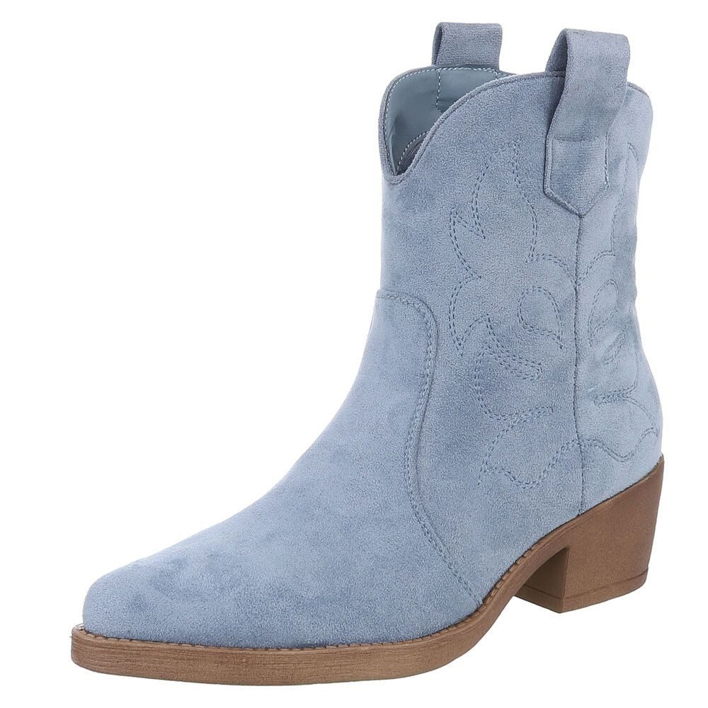 Ital-Design Elegante Cowboy-Stiefel aus Kunstleder mit Blockabsatz Westernstiefelette (89938119) Blockabsatz Stiefeletten in Hellblau