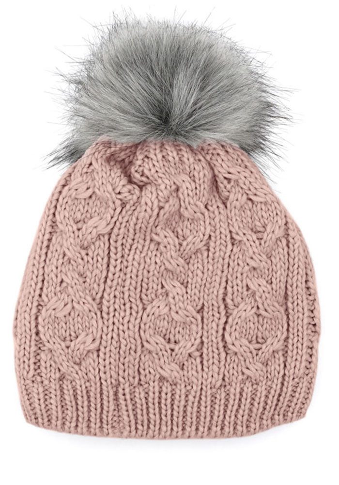 MAXIMO Strickmütze mit Zopfstrickmuster und FakeFur Bommel