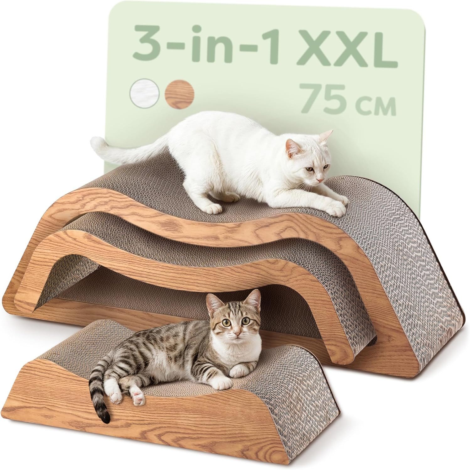 Knupis Kratzbrett Kratzpappe Katze XXL 75cm 3 - teilig – Kratzmöbel aus kratzfester, (Set, 3-teiliges Kratzbrett-Set), Langlebig bis 2 Jahre – Krallenpflege – Platzsparend – Möbel schutz