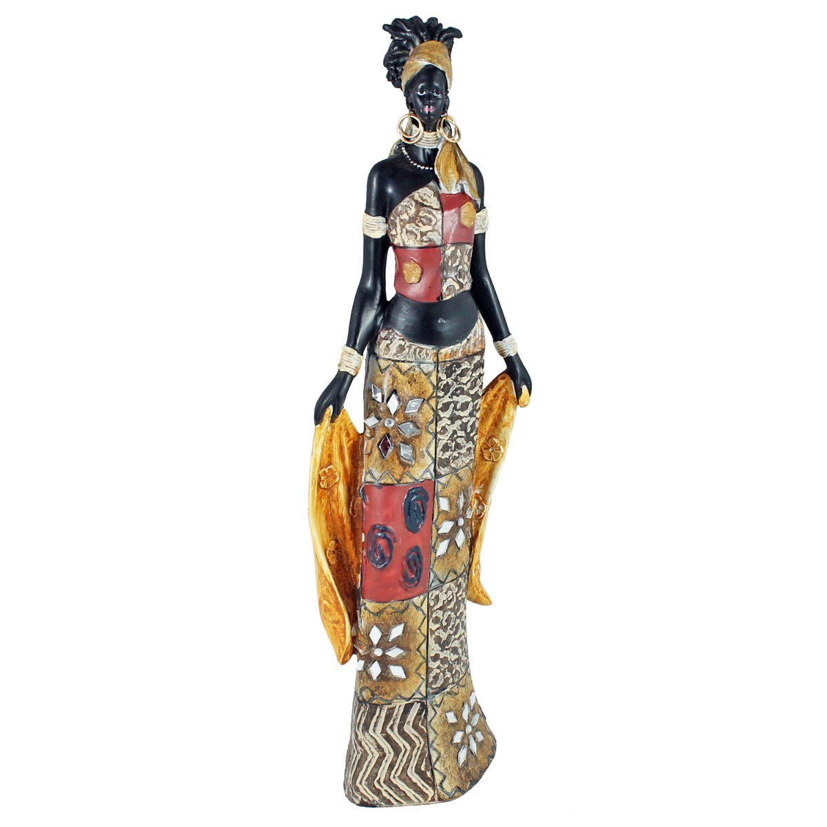 Frau Afrikafigur handbemalt mit Deko colourliving einem Kleid in Afrika Tuch, bunten Figur