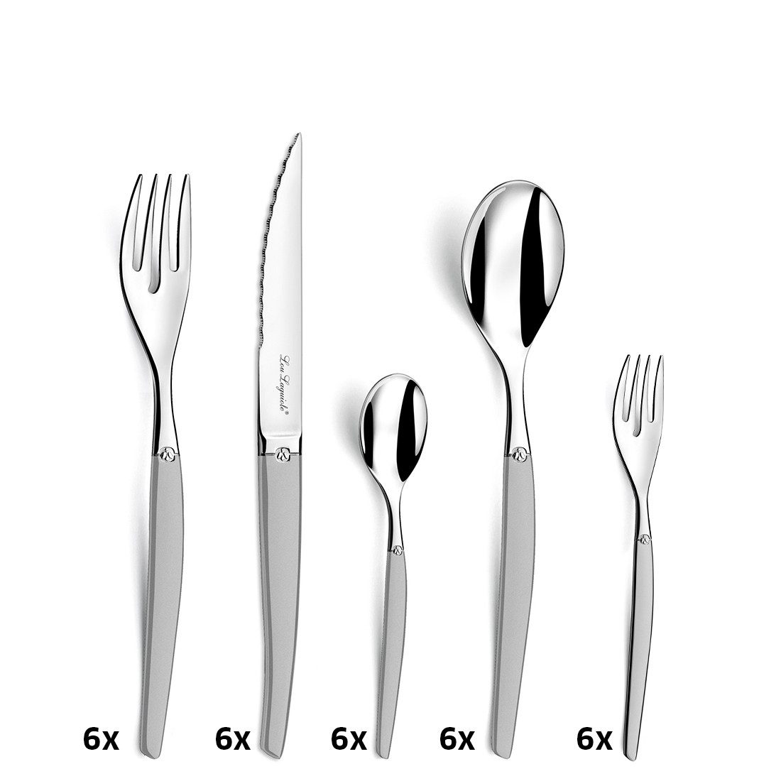 Lou Laguiole Besteck-Set JET LAG (30-tlg), 6 Personen, Edelstahl Rostfrei 18/0, spülmaschinenfest, mattiert