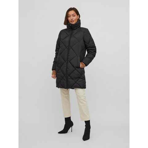 Vila Winterjacke Lange Puffer Jacke Stepp Wintermantel ohne Kapuze VIADAYA 4606 in Schwarz