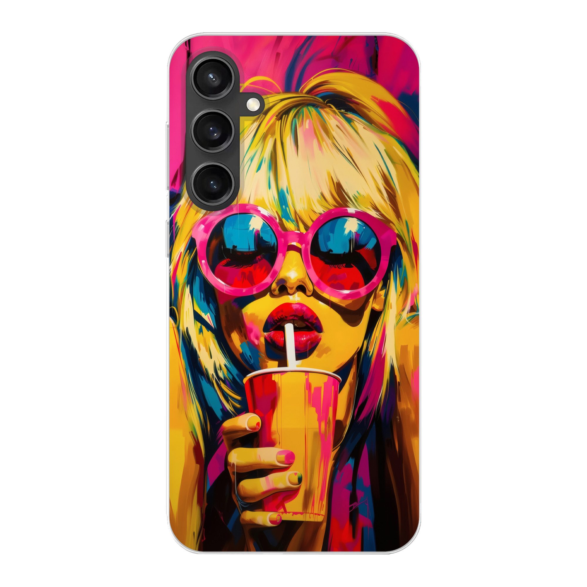 MuchoWow Handyhülle für Samsung Galaxy S23 FE Sonnenbrille - Rosa - Frau - Stroh