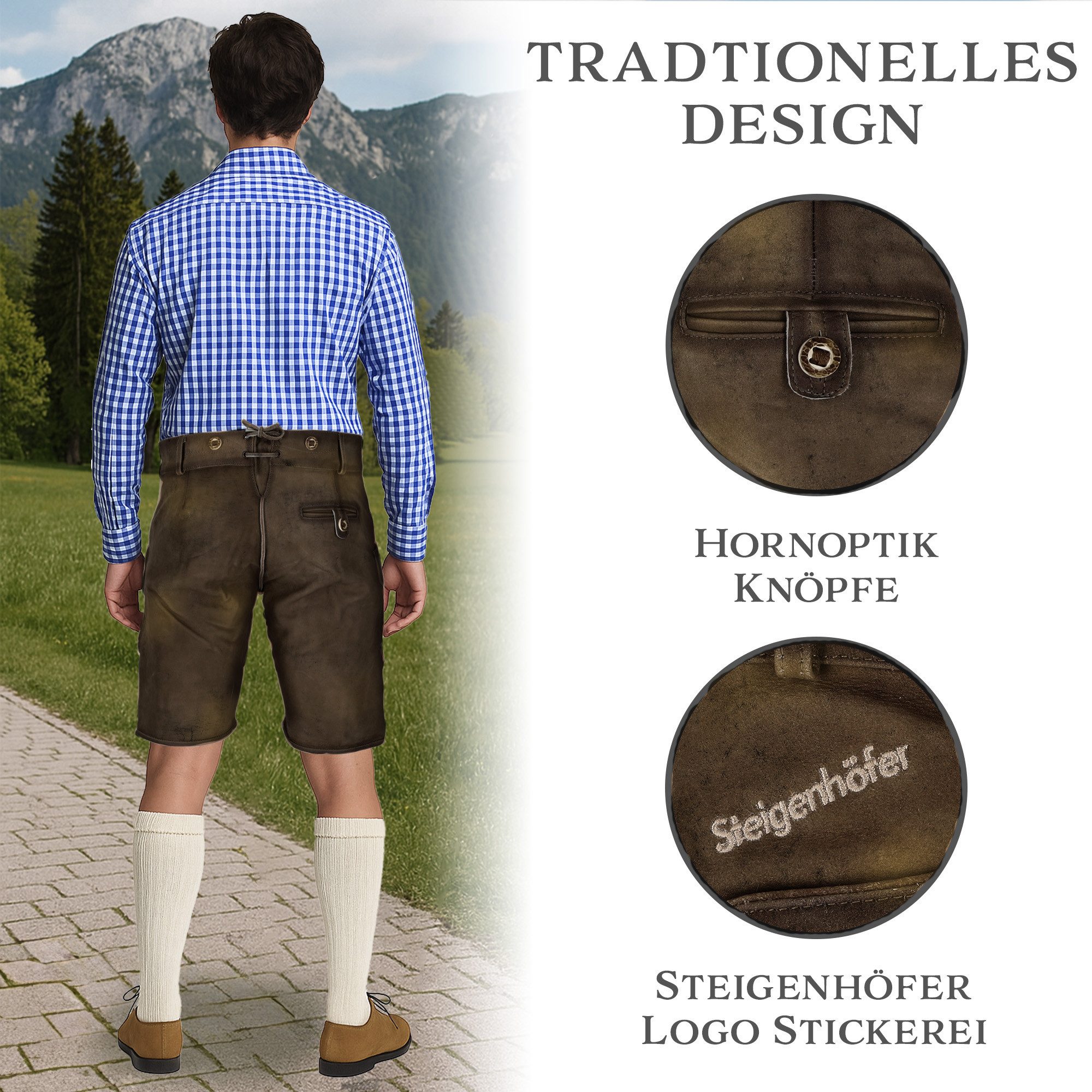 Steigenhöfer Manufaktur Trachtenlederhose FRANZ Vintage Trachtenhose mit Gürtel Nubukleder - Ideal für Dein Oktoberfest Herren Outfit