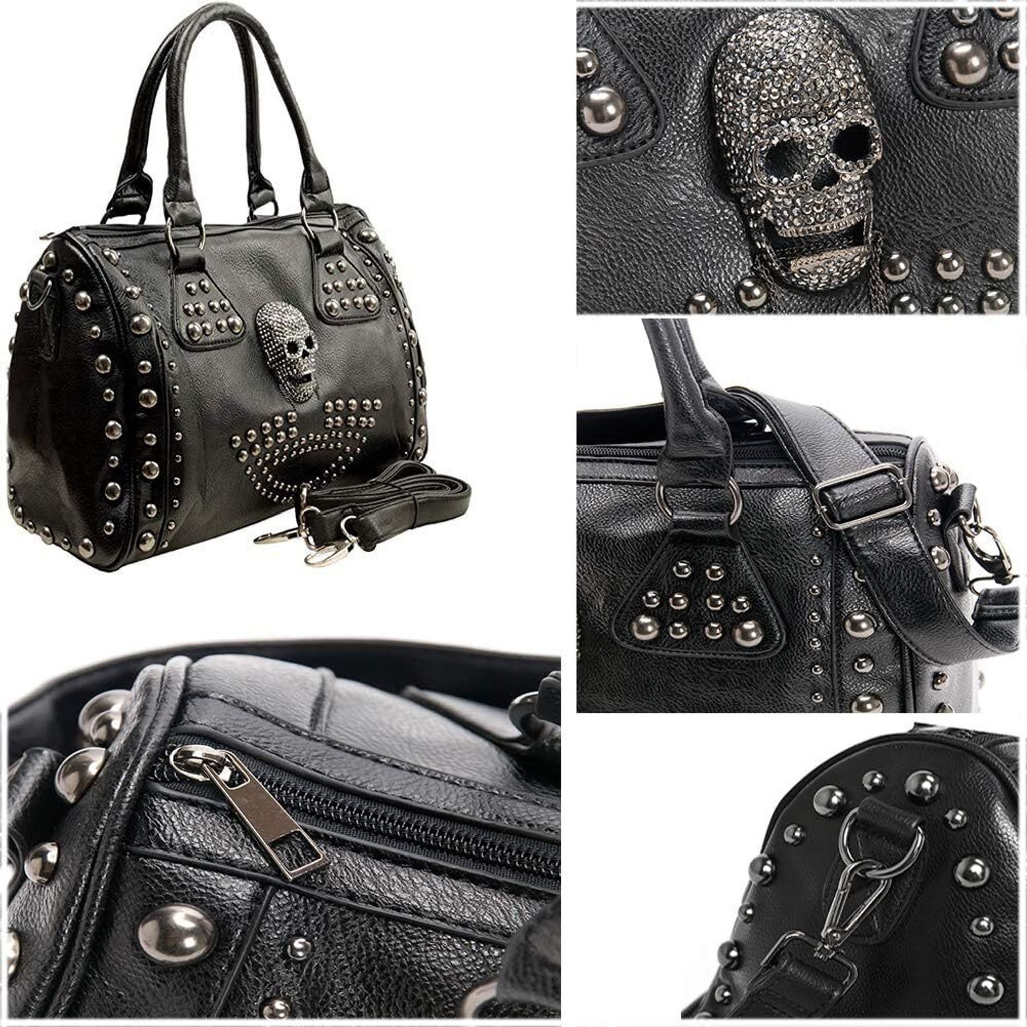 FELIXLEO Schultertasche Damen Gothic Handtasche Schädel Umhängetasche Nieten Doktortasche