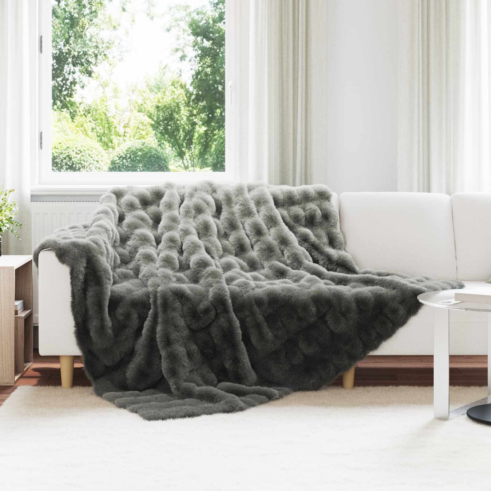 Wohndecke 220 x 240 cm Wohndecke Kunstfell Dunkelgrau 220x240 cm Polyester für g, vidaXL