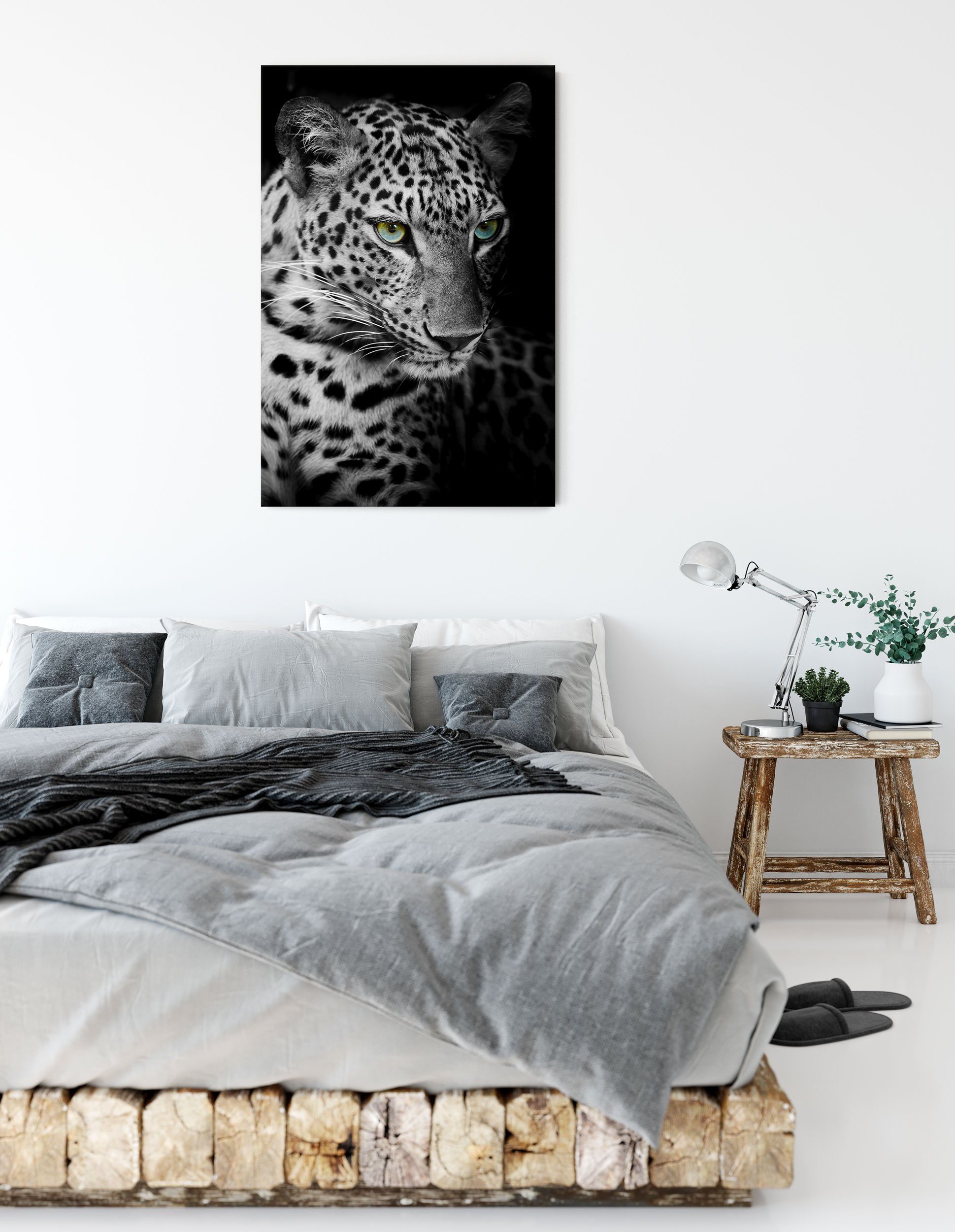 St), Zackenaufhänger Leopardenkopf Leopardenkopf, fertig bespannt, (1 Pixxprint Leinwandbild inkl. Leinwandbild