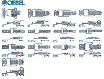 GOEBEL GmbH Kastenriegelschloss 5544514701, (10 x Exzenterverschluss 701 L mit Verschlussvorrichtung, 10-tlg., Kistenverschluss - Kofferverschluss - Hebel Verschluss), gerader Grundtplatte inkl. Gegenhaken Edelstahl A4 (V4A)