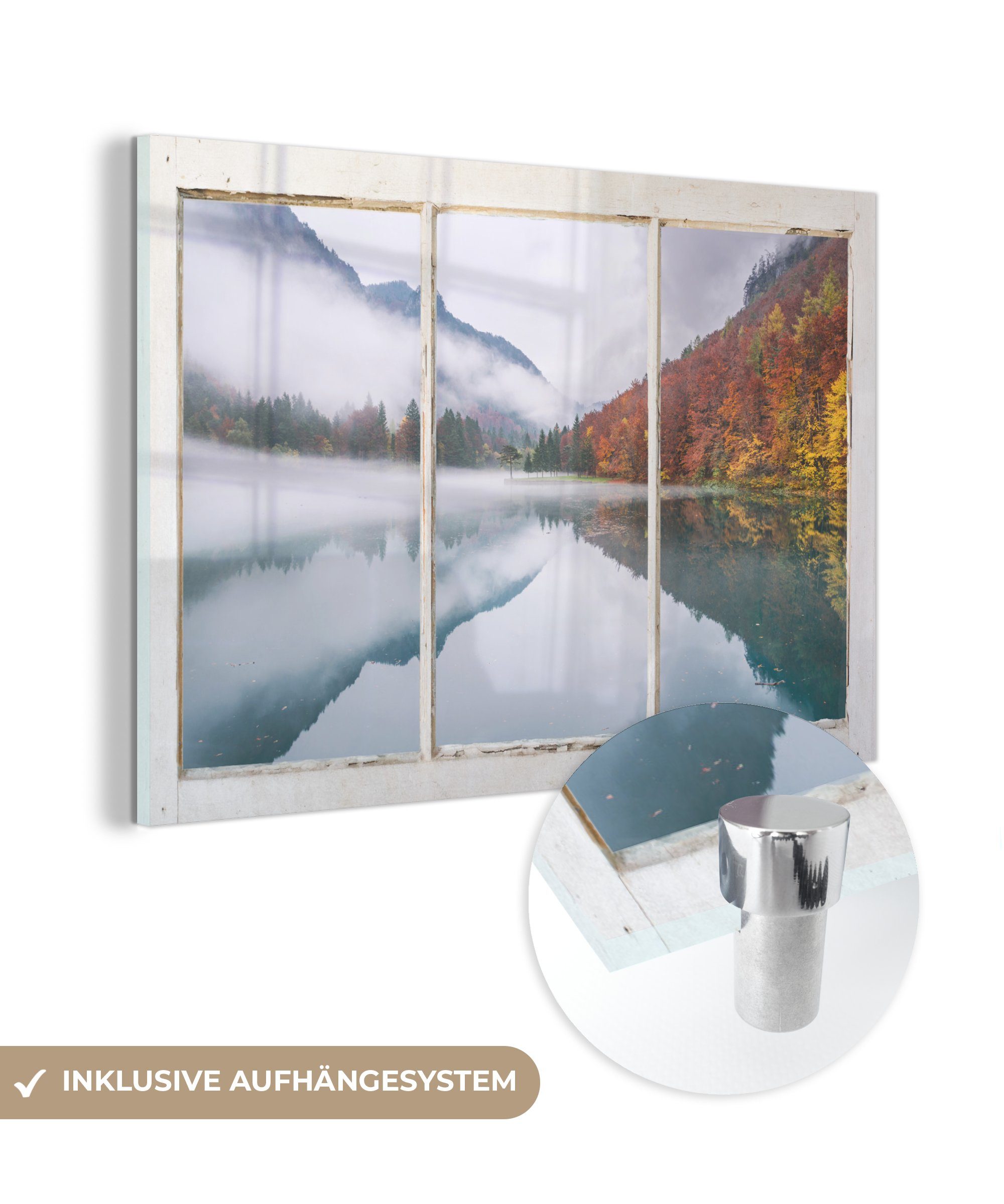 Aussicht Glas Glas auf Glasbilder Berg, auf Foto St), - - - MuchoWow Acrylglasbild (1 - Bilder Wandbild Herbst - Wanddekoration