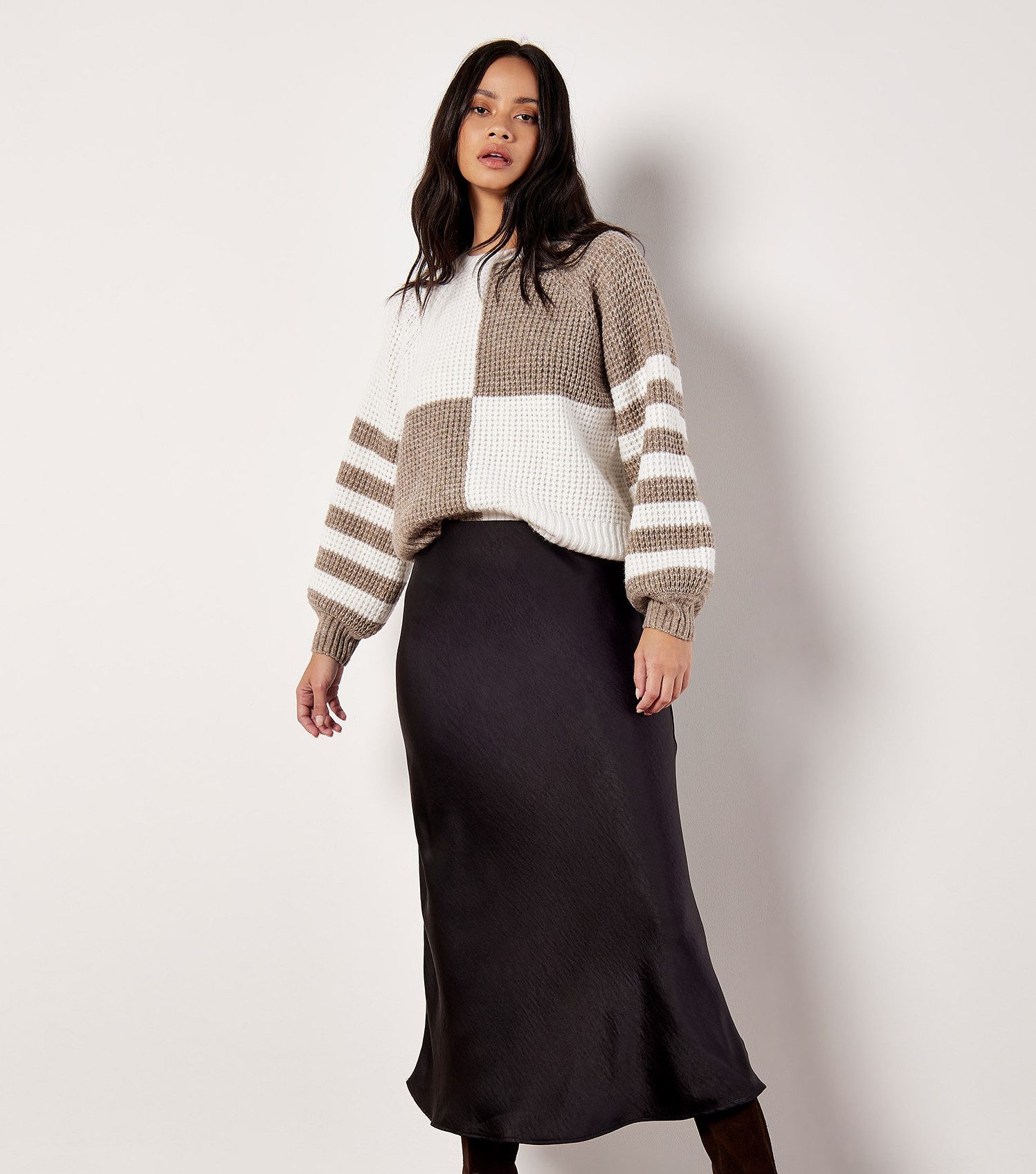 Apricot Strickpullover Kurzpullover mit Color-Block Muster günstig online kaufen