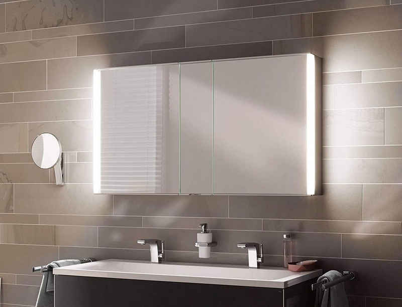 Keuco Spiegelschrank Royal Match (Badezimmerspiegelschrank mit Beleuchtung LED) mit Steckdose, dimmbar, Aluminium-Korpus, 2-türig, 120 cm breit
