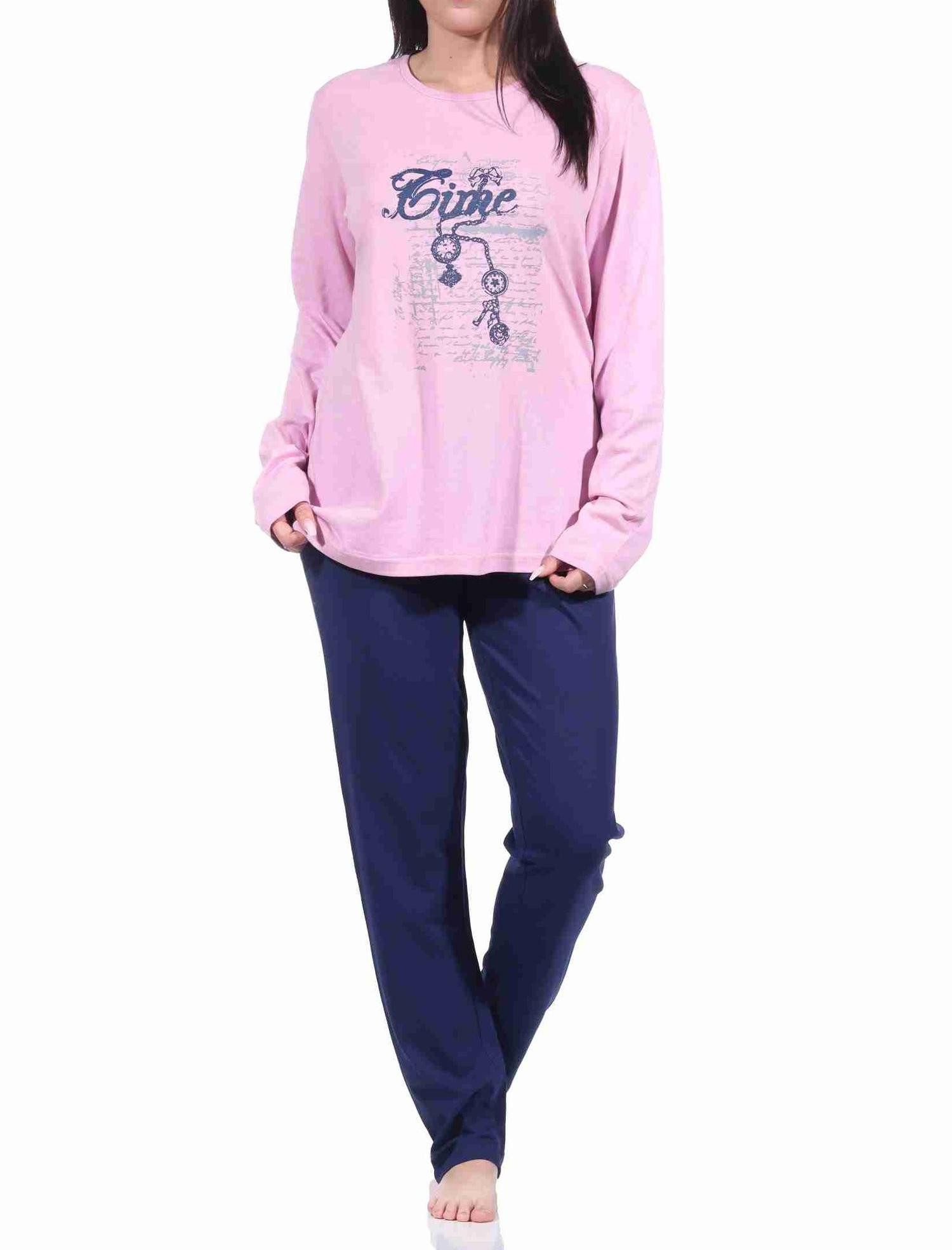 Pyjama Damen langarm Schlafanzug mit Frontprint - 212 10 900