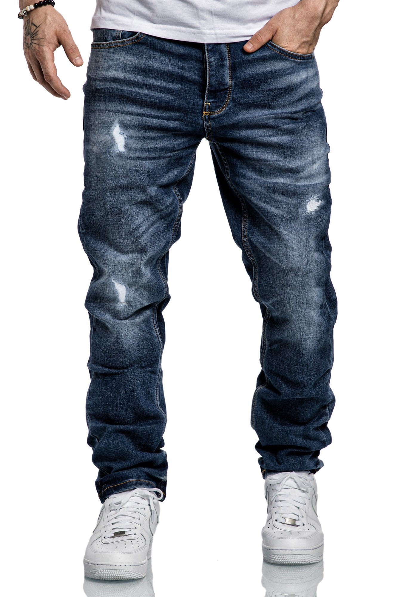 Amaci&Sons Straight-Jeans MEDFORD Destroyed Jeans Herren Regular Fit Destroyed Jeans