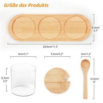 MULISOFT Vorratsdose 300ml (3er Set) mit Bambusdeckel und Holzlöffel, Optimal für die Aufbewahrung von Lebensmitteln
