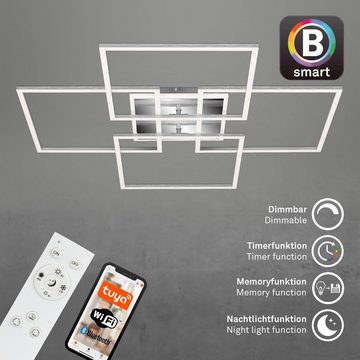 Briloner Leuchten LED Deckenleuchte 3515-019, Wifi, Appsteuerung, Sprachsteuerung, Fernbedienung, dimmbar, indirektes Licht, Speicherfunktion, LED fest verbaut, Kaltweiß, Neutralweiß, Tageslichtweiß, Warmweiß, Smarte Deckenlampe, 72,4x72,4x8,4cm, Chrom-Alu, 50W, Wohnzimmer, Flur