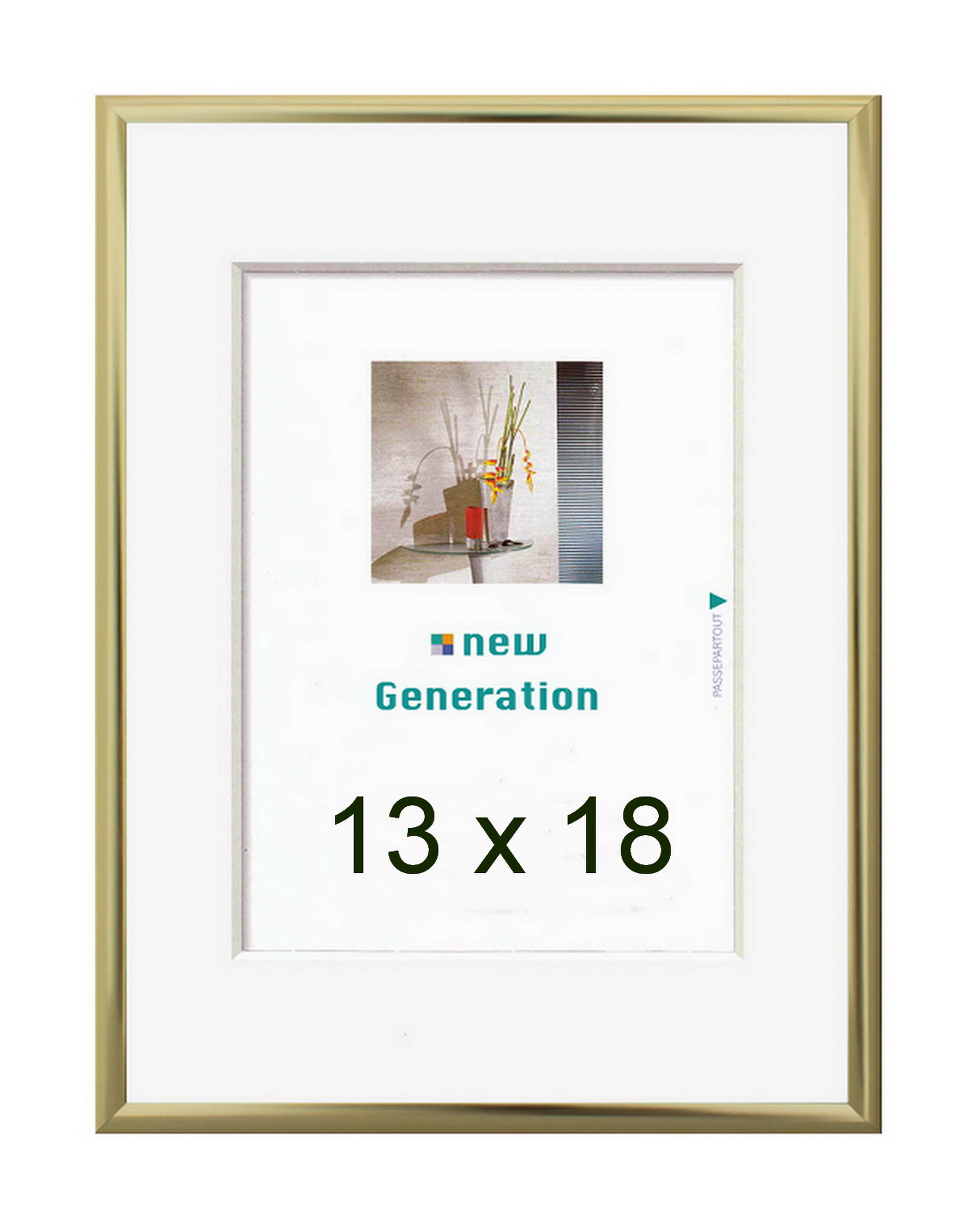 Oslo MasterLine Einzelrahmen Fotorahmen 13x18 Aluminium Echtglasscheibe mit Aufsteller / Aufhänger, für 1 Bilder, Rahmenfarbe gold glänzend Alu Hoch- und Querformat