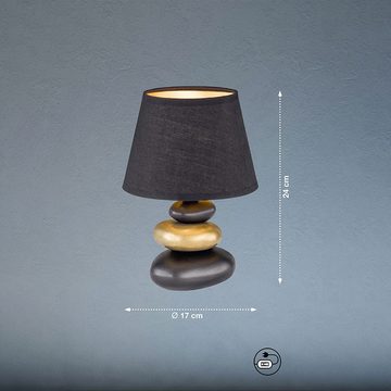 etc-shop LED Tischleuchte, Leuchtmittel nicht inklusive, Tischlampe Nachttischleuchte schwarz Keramik Stein-Optik D 17 cm