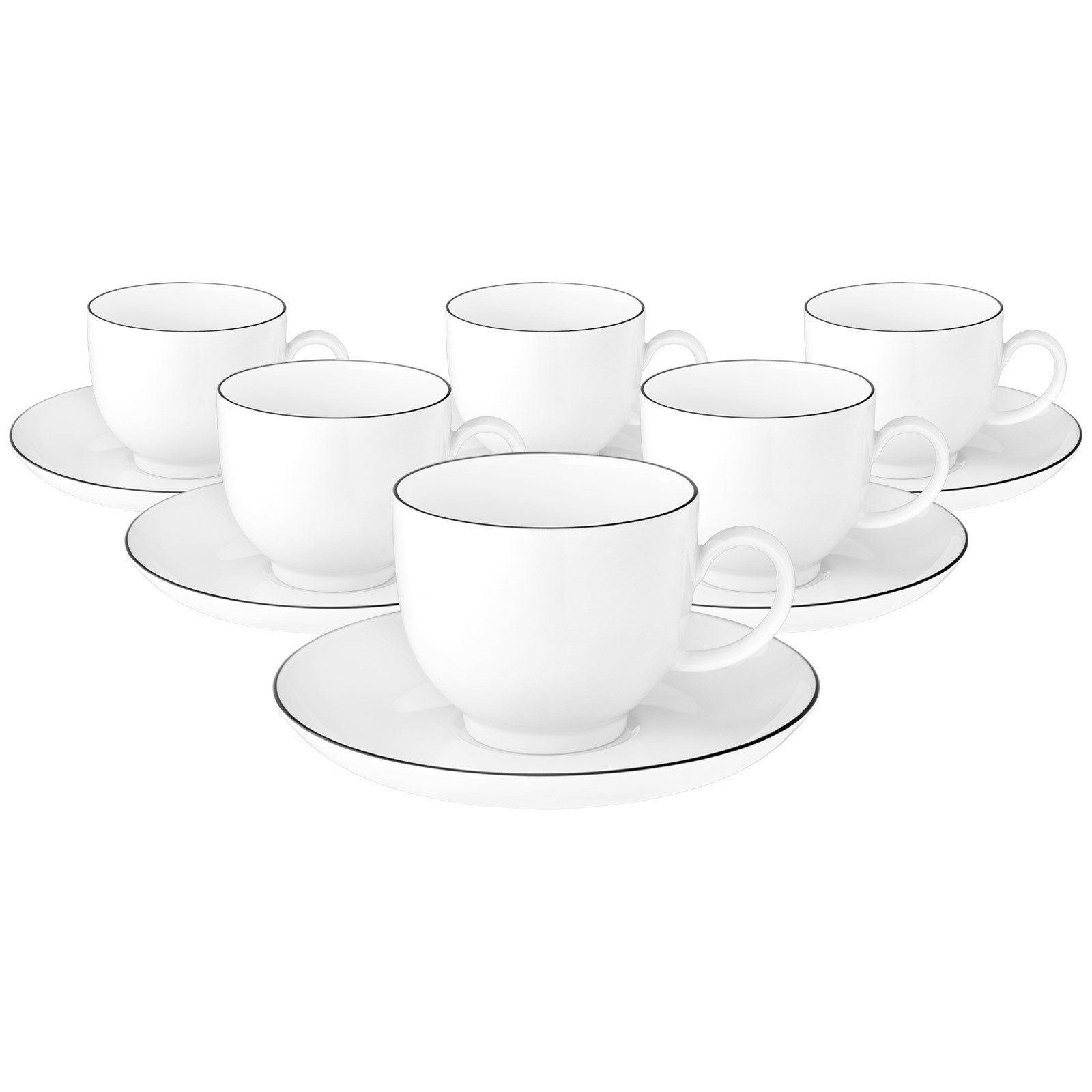 Seltmann Weiden Tasse Lido Black Line Кофейные чашки mit Untertassen, Porzellan