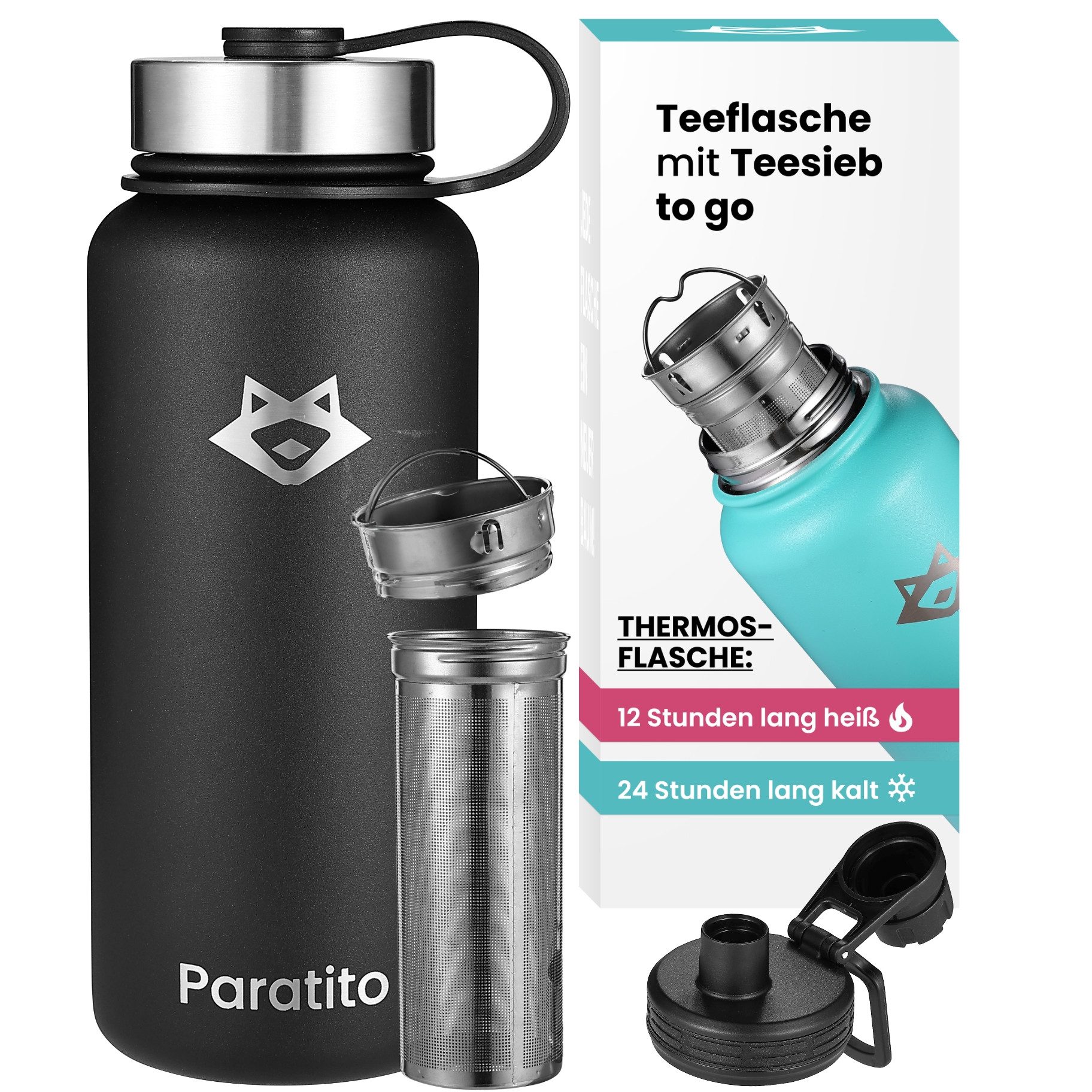 Isolierflasche Paratito® Isolierflasche mit einsetzbarem Teesieb und Drehverschluss