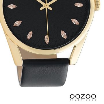 OOZOO Quarzuhr Oozoo Damen Armbanduhr OOZOO Timepieces, (Analoguhr), Damenuhr rund, groß (ca. 45mm), Lederarmband schwarz, Fashion