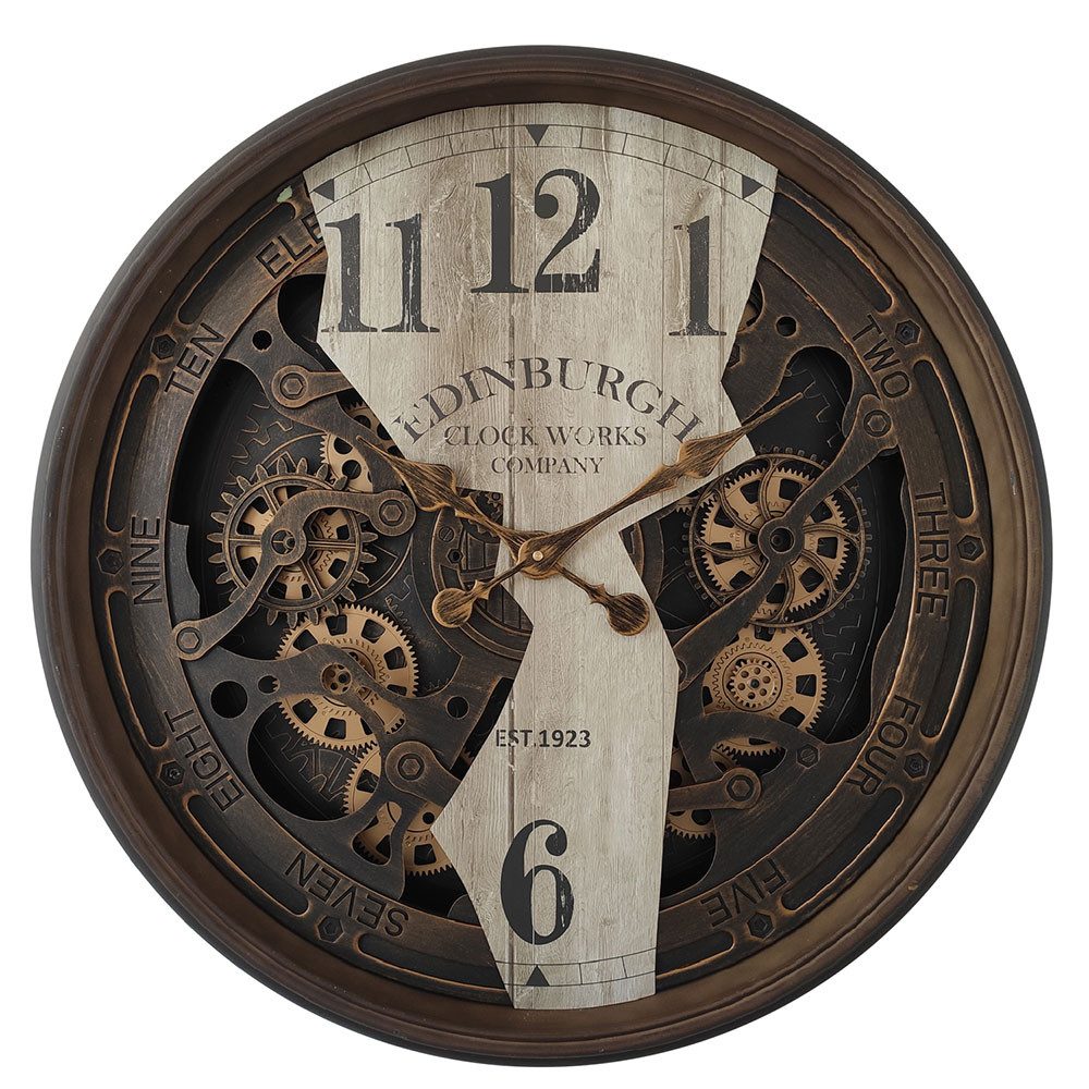 GLOBO LIGHTING Wanduhr (Wanduhr Designuhr Glas braun Zahnräder römisches Ziffernblatt D 76 cm) – Bild 2 von 4