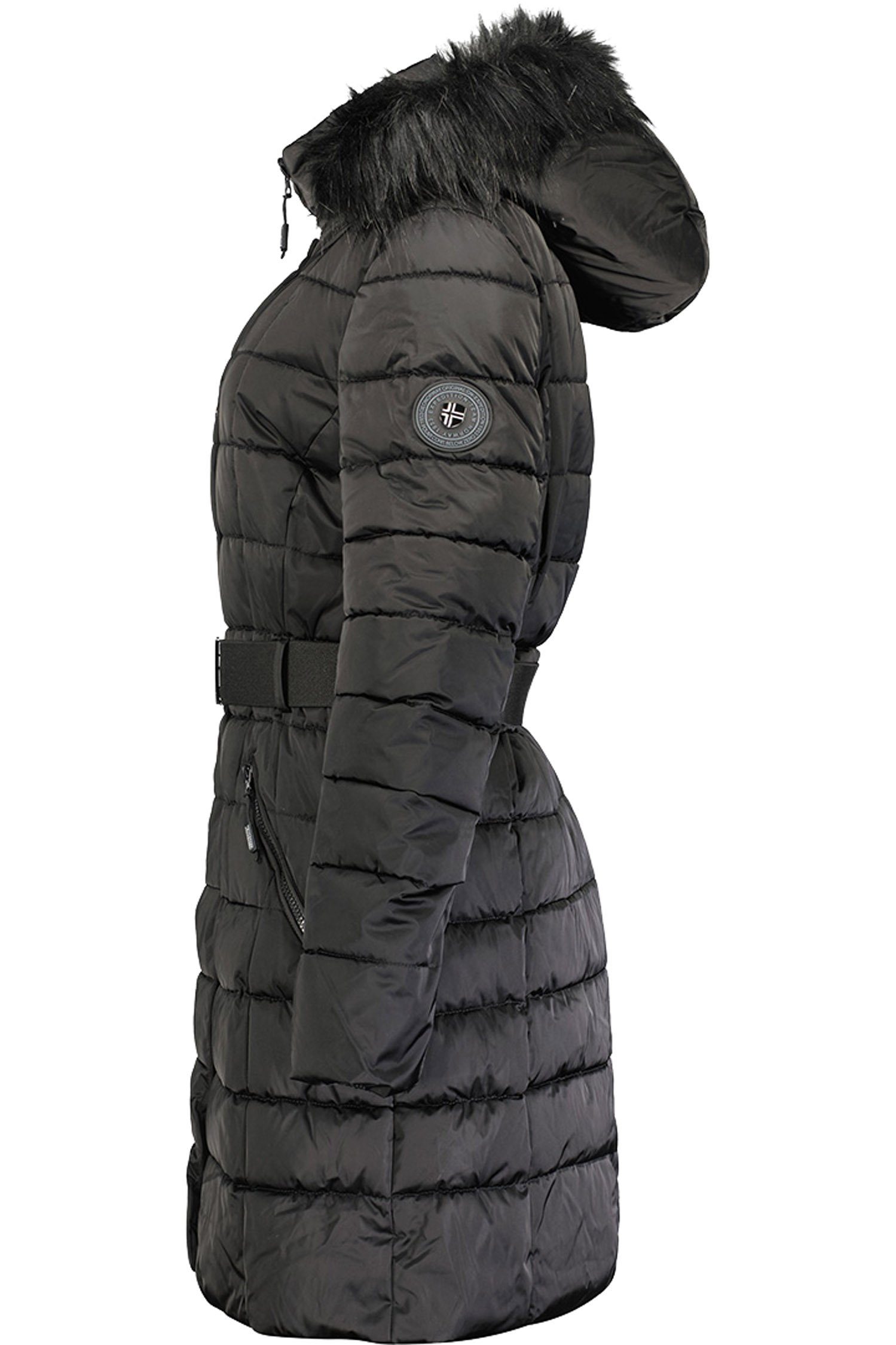 Jacke schwarz Norway Geo mit baanemone Winterjacke elegante (1-St) Kunstfellkragen Damen