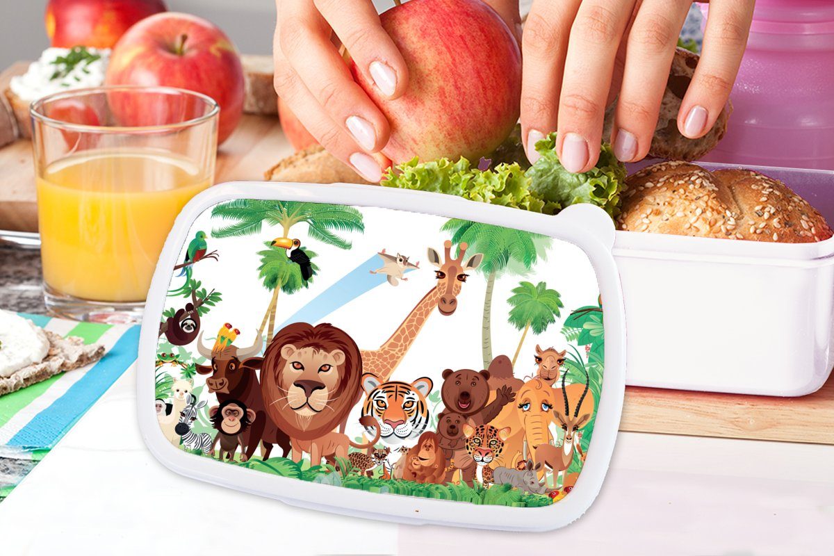 - Lunchbox für weiß Mädchen Löwe Erwachsene, Kinder Jungs - - für Brotbox Brotdose, Jungen, Tiere Dschungel - und (2-tlg), Kunststoff, Wilde Kinder Mädchen Tiger und MuchoWow - -
