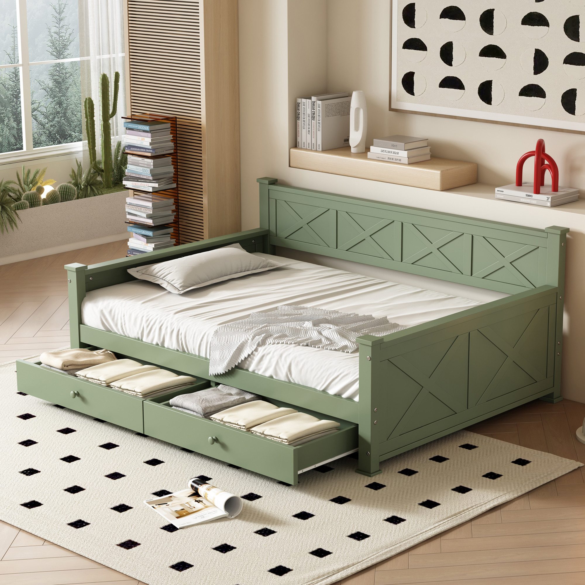 Flieks Kinderbett, Daybett Holzbett X-Muster 90x200cm günstig online kaufen