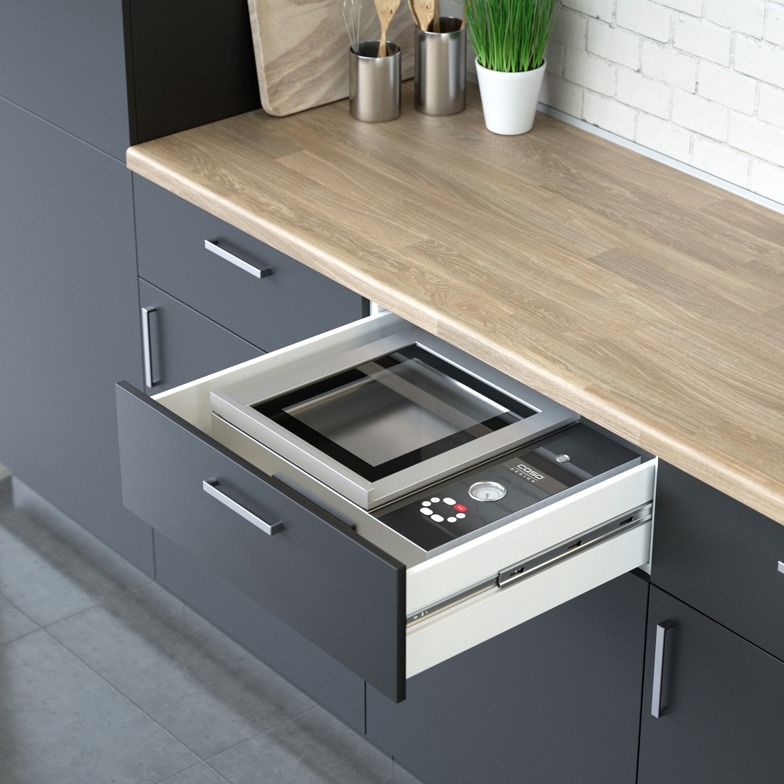 Caso Vakuumierer VacuChef SlimLine, Rollenbreite 30 cm, 400W, Gehäuse und Kammer aus Edelstahl, Vakuumpumpe – 70 L / min.