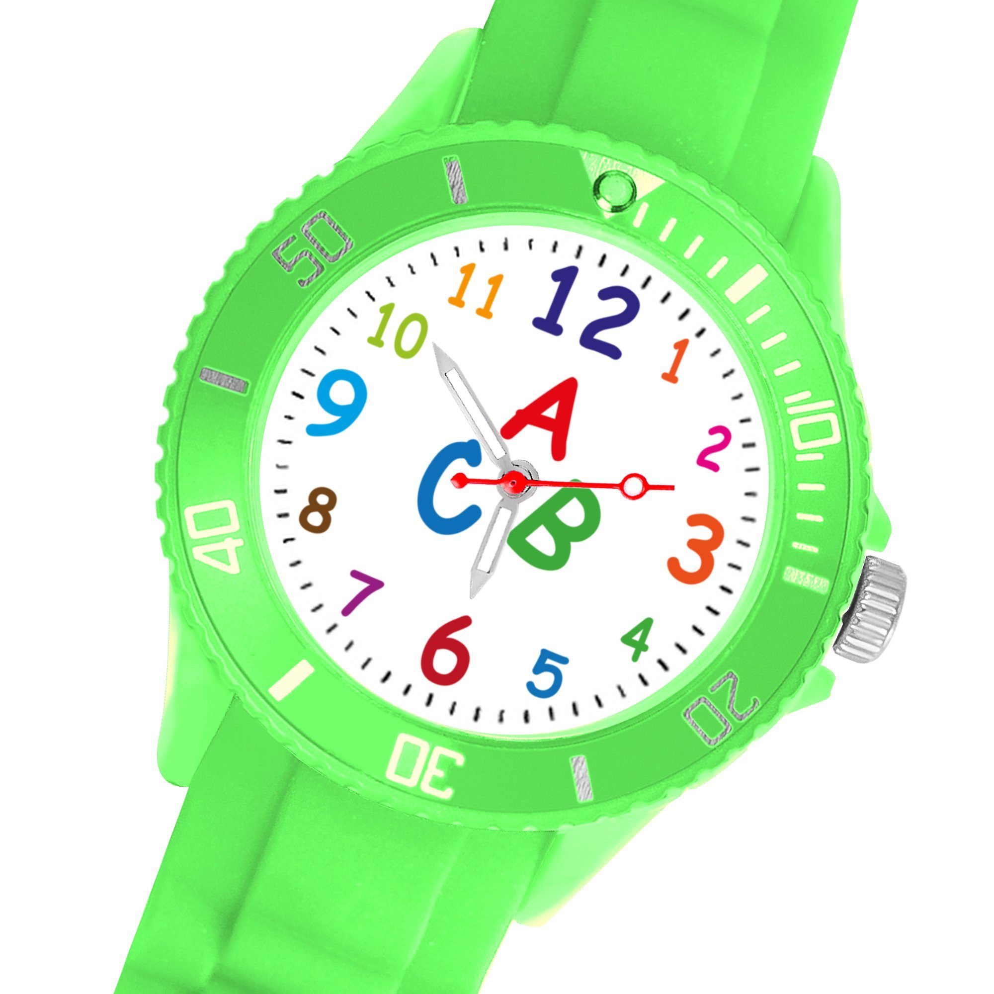 Taffstyle Quarzuhr Kinder Armbanduhr Silikon Lernuhr Zahlen Uhr Bunt, Bunte ABC Silikonuhr Farbige Sportuhr Kinderuhr 34mm Analog Quarz