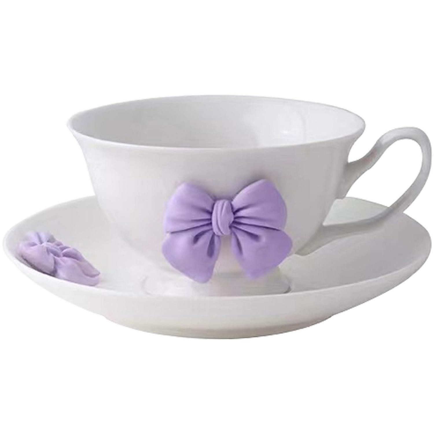 LuxusKollektion Tasse Kaffeetassen Set Lila mit Untertasse 200ML Keramik, Keramik