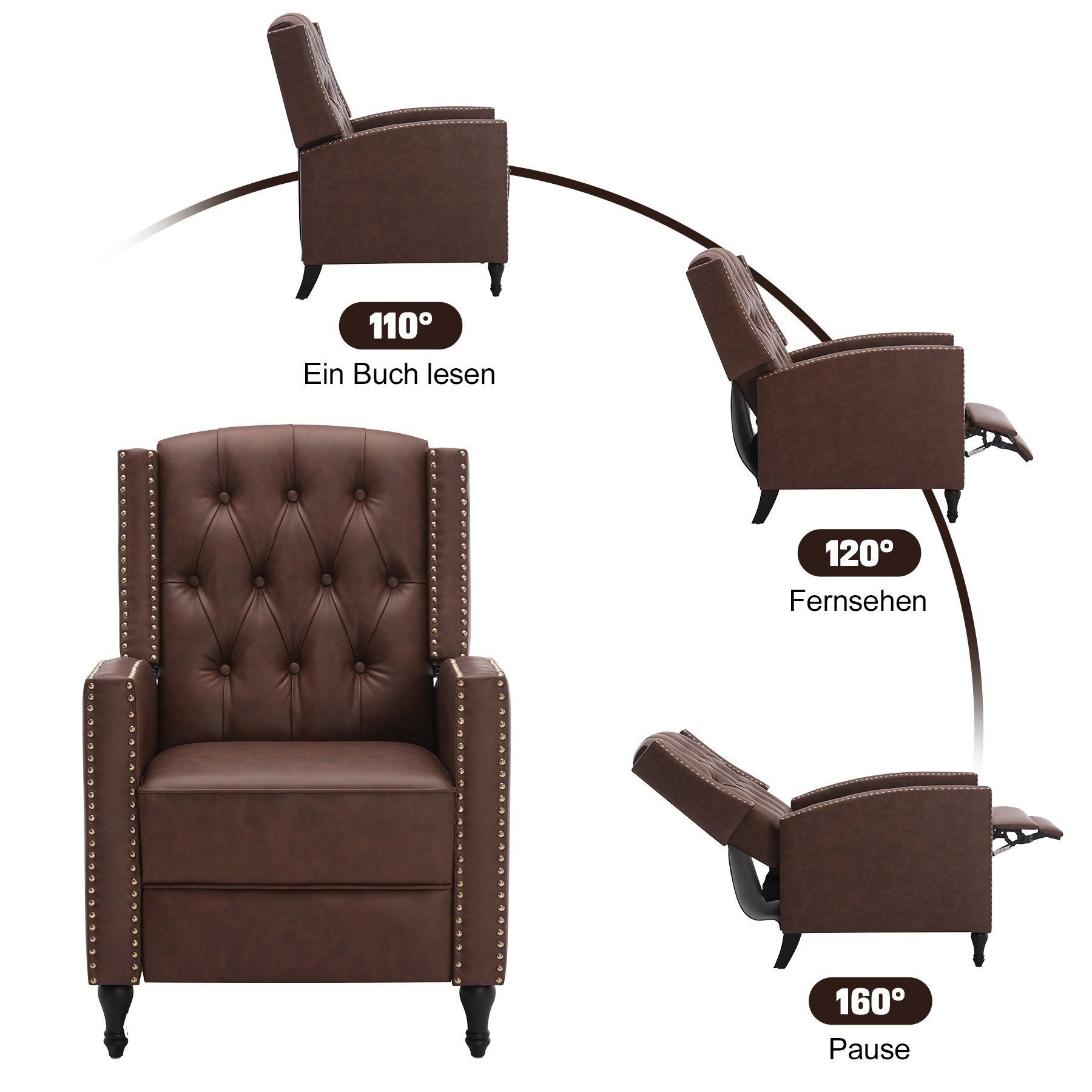 HomeMiYN Relaxsessel Relaxsessel liegefunktion Push Back Sessel Fernsehsessel Wohnzimmer, Verstellbar