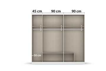 freiraum Drehtürenschrank Davoa in grau metallic / Eiche Artisan / Spiegel - B/H/T: 226/210/54 cm