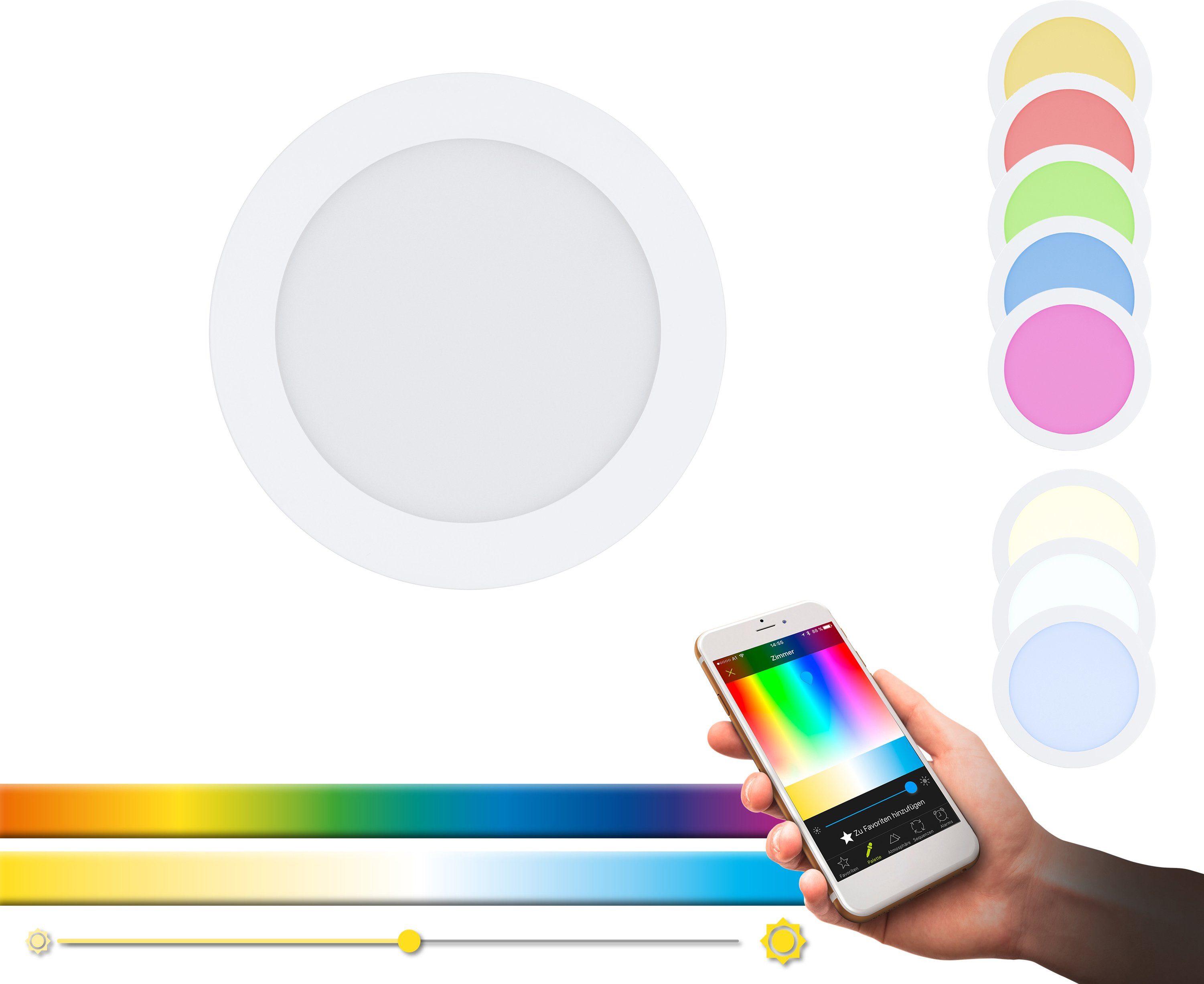 Steuerung CCT, APP RGB, Herstellergarantie über Fernbedienung, Jahre Kaltweiß, Tageslichtweiß, Warmweiß, EGLO fest LED EGLO integriert, Neutralweiß, Helligkeitsstufen, 5 mehrere Einbauleuchte auf FUEVA-C, Farbwechsel, BLE, CONNECT, Dimmfunktion, fest +