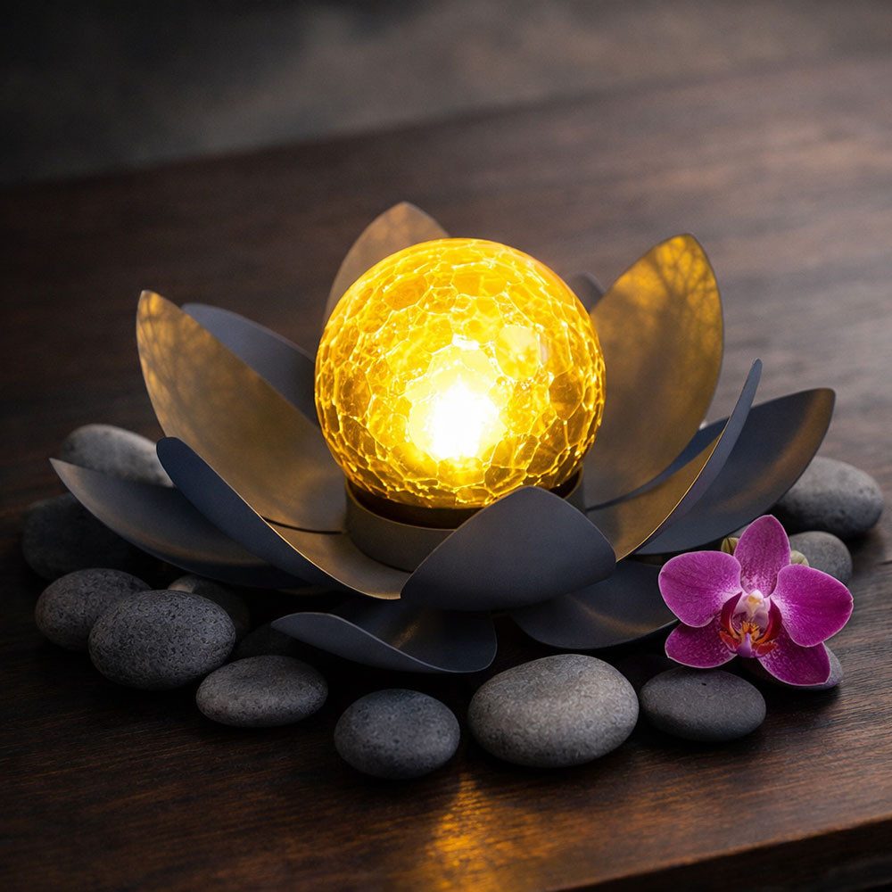 GLOBO LIGHTING LED Solarleuchte, LED-Leuchtmittel fest verbaut, Warmweiß, LED Solar Außen Lampe Lotus Blume Garten Beleuchtung Seerosen Design