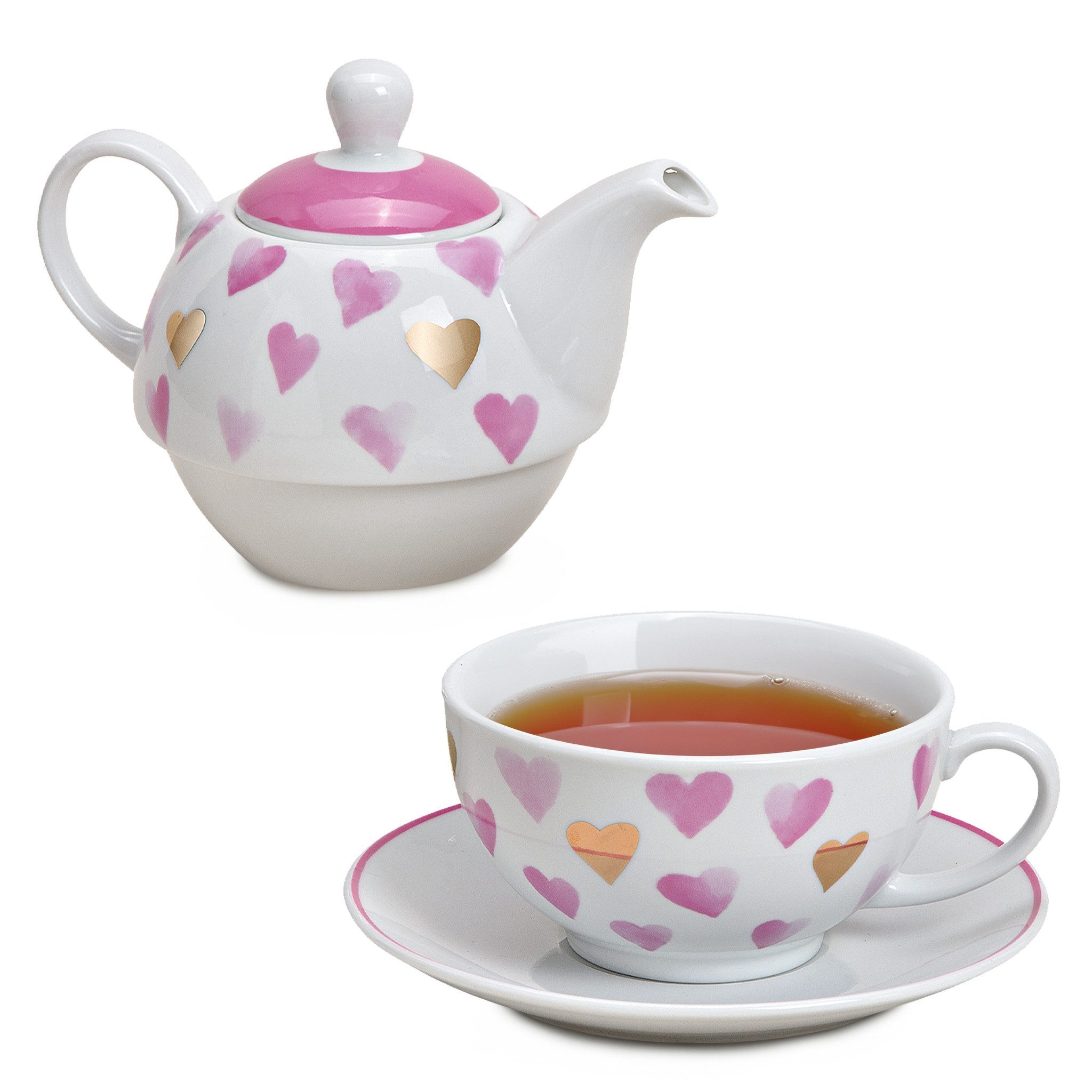 matches21 HOME & HOBBY Teekanne Tea for One Tee Set Herzen rosa gold, 0.6 l, (1-St)